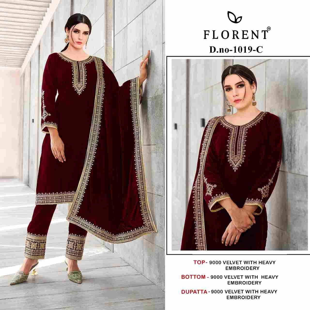 Florent 1019 Colours By Fashid Wholesale 1019-A To 1019-D Series Pakistani Suits Beautiful Fancy Colorful Stylish Party Wear & Occasional Wear Velvet Embroidery Dresses At Wholesale Price