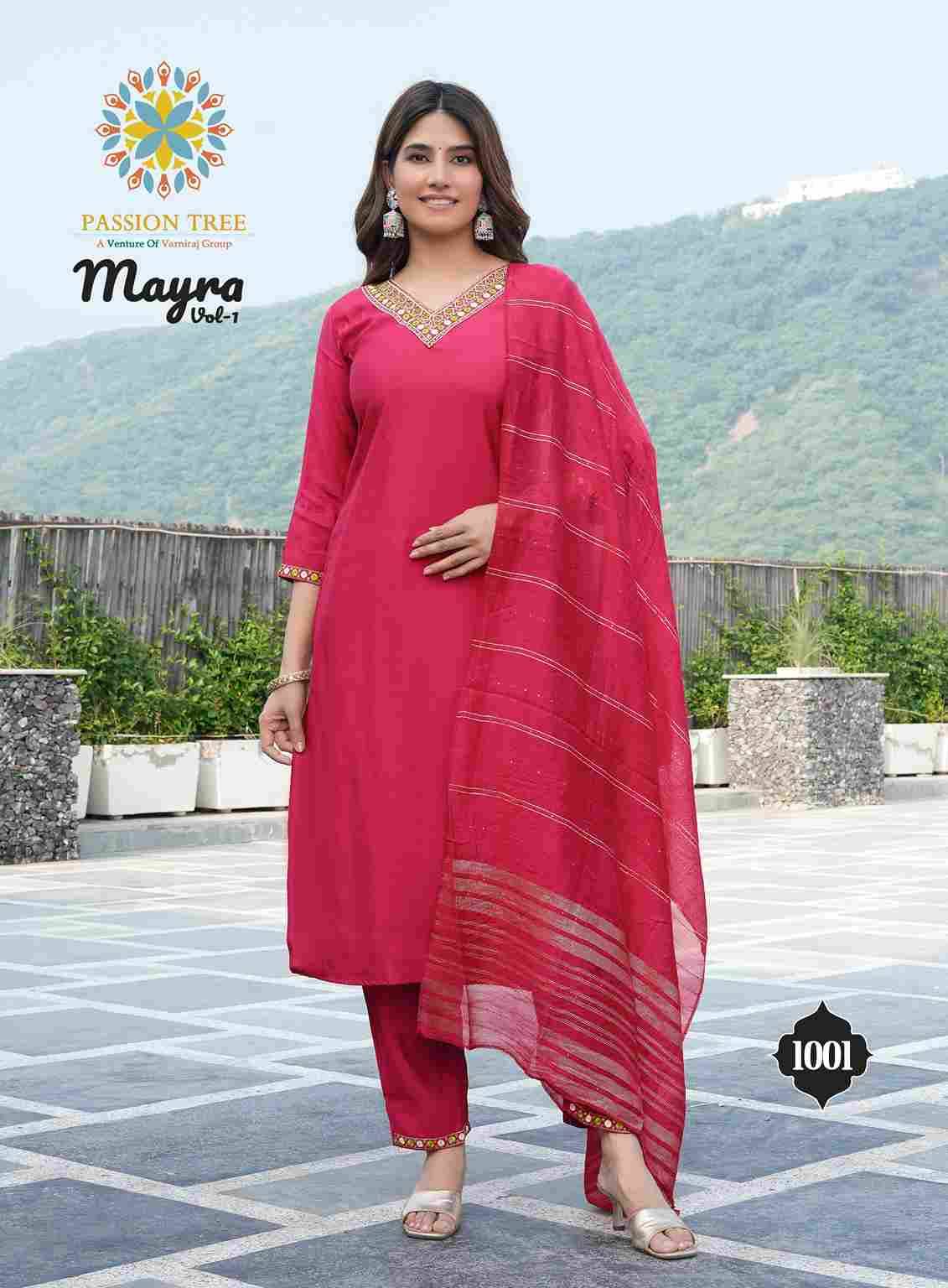 Mayra Vol-1 By Passion Tree 1001 To 1006 Series Beautiful Stylish Festive Suits Fancy Colorful Casual Wear & Ethnic Wear & Ready To Wear Roman Silk With Work Dresses At Wholesale Price