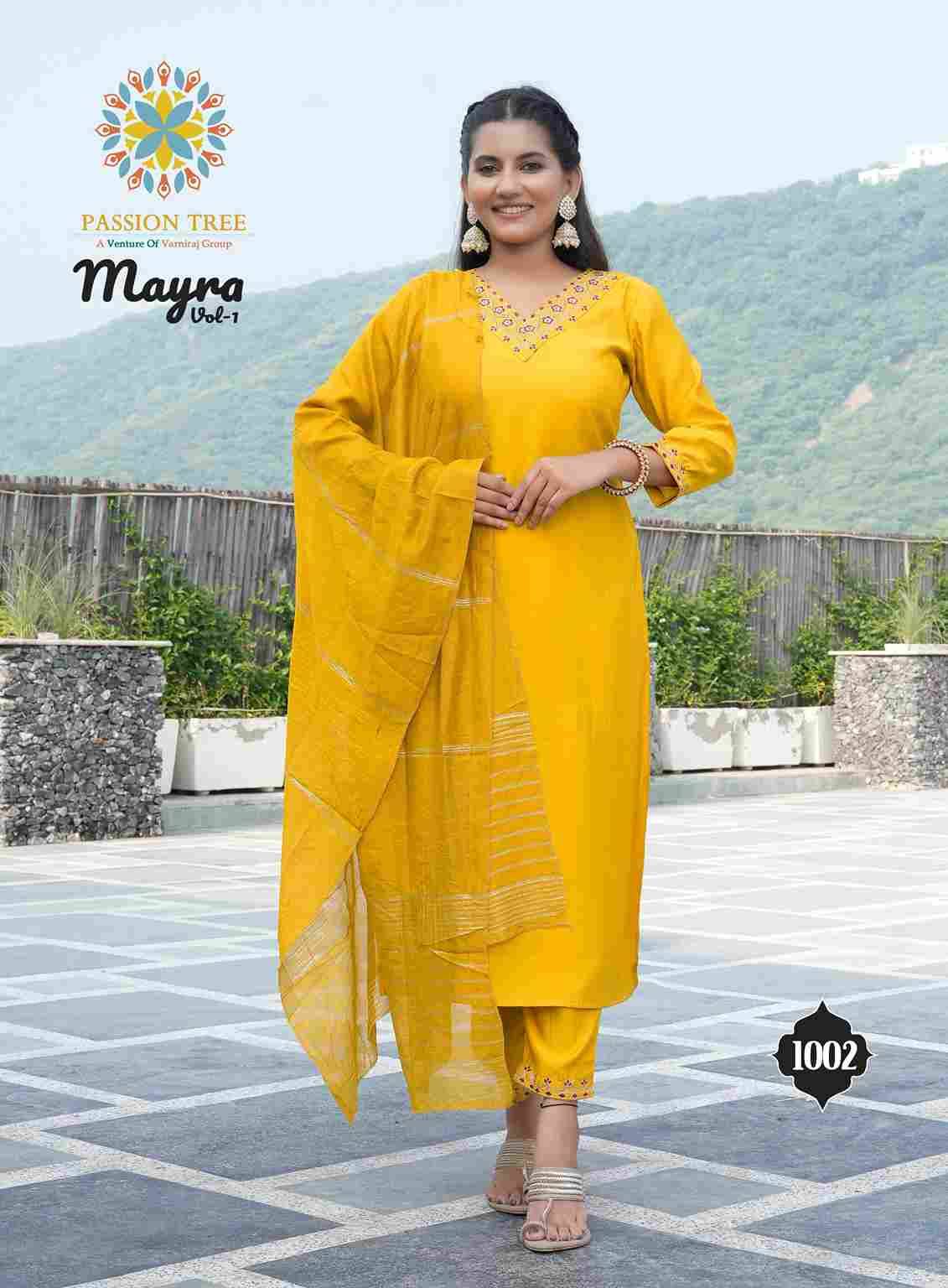 Mayra Vol-1 By Passion Tree 1001 To 1006 Series Beautiful Stylish Festive Suits Fancy Colorful Casual Wear & Ethnic Wear & Ready To Wear Roman Silk With Work Dresses At Wholesale Price