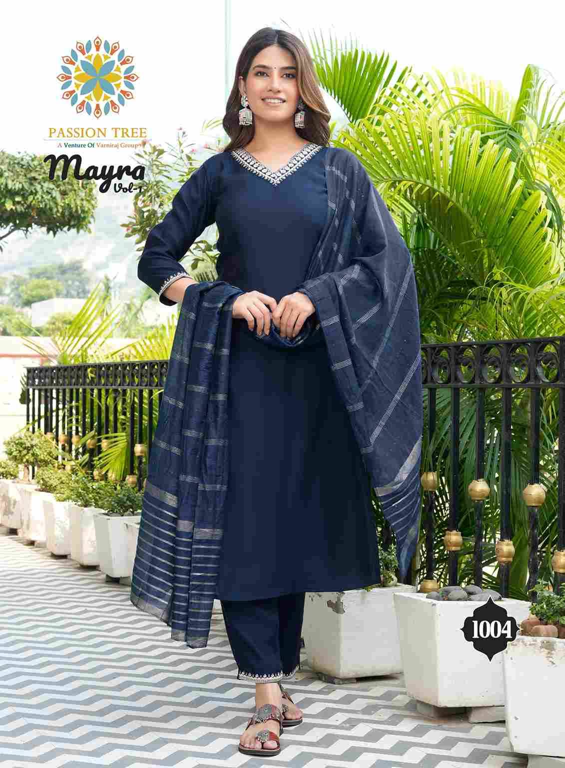 Mayra Vol-1 By Passion Tree 1001 To 1006 Series Beautiful Stylish Festive Suits Fancy Colorful Casual Wear & Ethnic Wear & Ready To Wear Roman Silk With Work Dresses At Wholesale Price