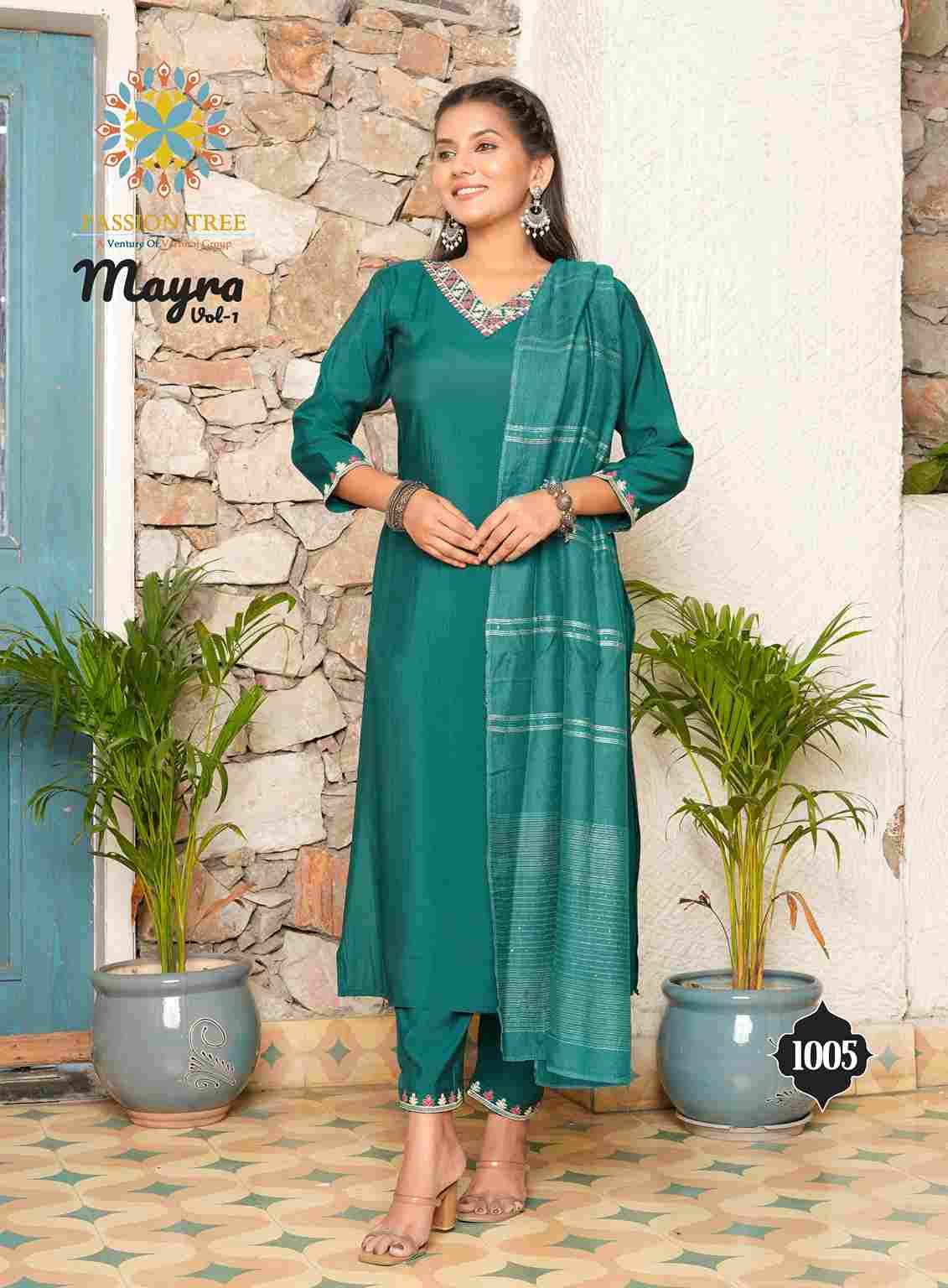 Mayra Vol-1 By Passion Tree 1001 To 1006 Series Beautiful Stylish Festive Suits Fancy Colorful Casual Wear & Ethnic Wear & Ready To Wear Roman Silk With Work Dresses At Wholesale Price