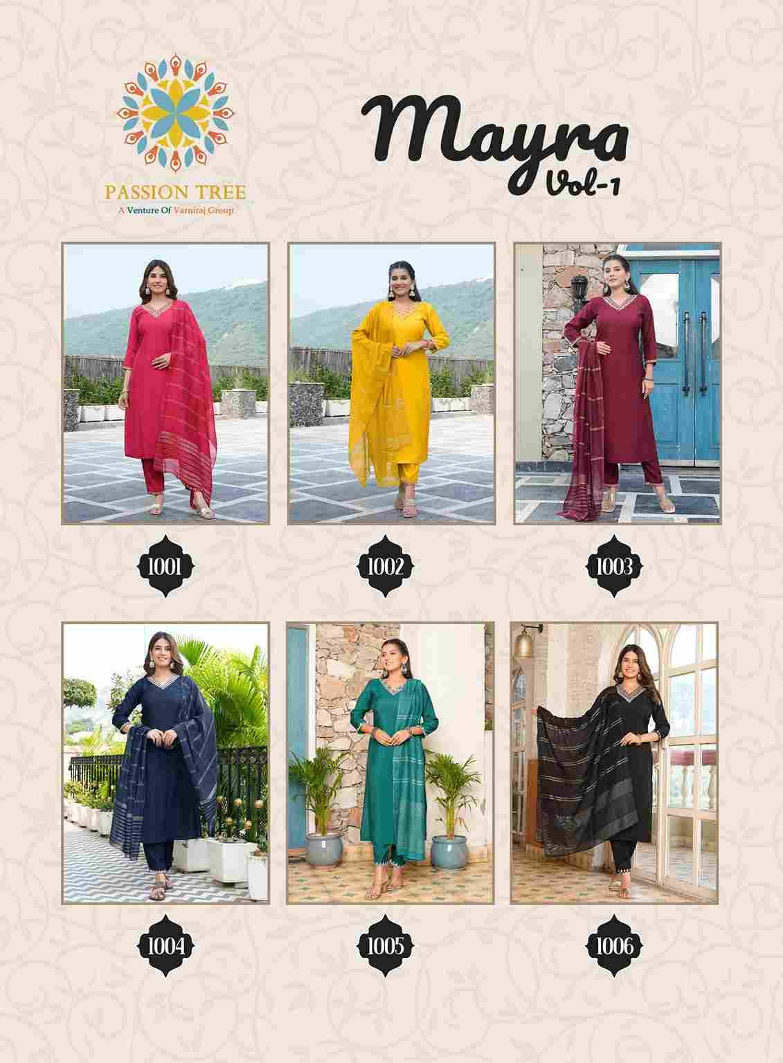 Mayra Vol-1 By Passion Tree 1001 To 1006 Series Beautiful Stylish Festive Suits Fancy Colorful Casual Wear & Ethnic Wear & Ready To Wear Roman Silk With Work Dresses At Wholesale Price