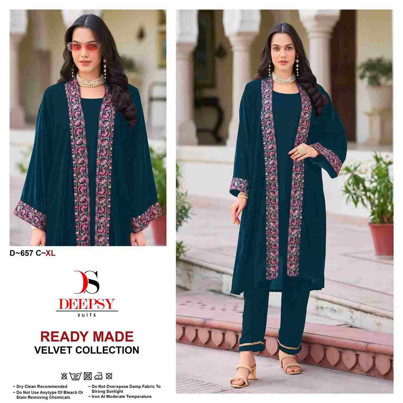 Deepsy Hit Design 657 Colours By Deepsy Suits 657-A To 657-D Series Designer Pakistani Suits Collection Beautiful Stylish Fancy Colorful Party Wear & Occasional Wear Velvet Kurtis With Bottom At Wholesale Price