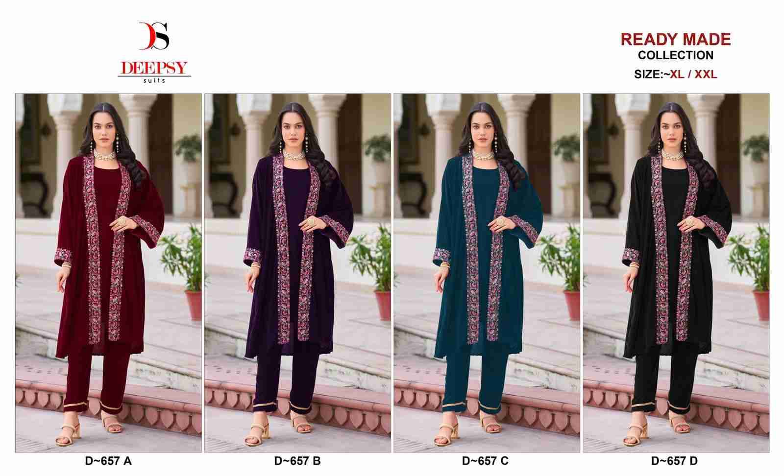 Deepsy Hit Design 657 Colours By Deepsy Suits 657-A To 657-D Series Designer Pakistani Suits Collection Beautiful Stylish Fancy Colorful Party Wear & Occasional Wear Velvet Kurtis With Bottom At Wholesale Price