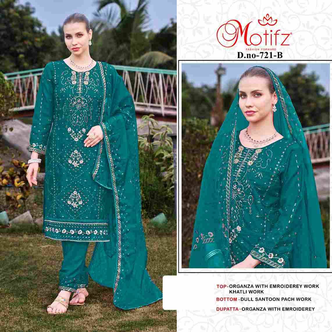 Motifz Hit Design 721 Colours By Motifz 721-A To 721-D Series Beautiful Pakistani Suits Colorful Stylish Fancy Casual Wear & Ethnic Wear Organza Dresses At Wholesale Price