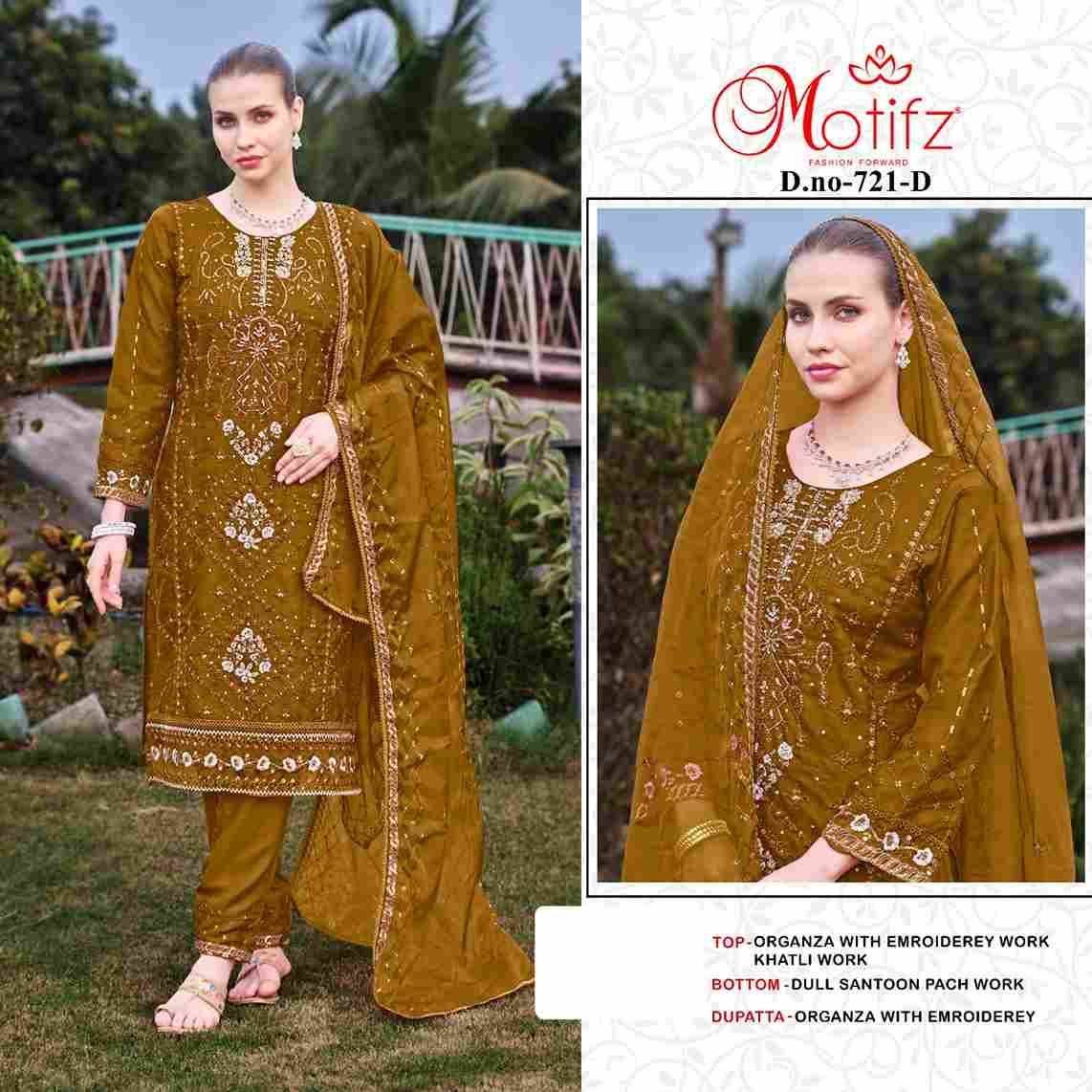 Motifz Hit Design 721 Colours By Motifz 721-A To 721-D Series Beautiful Pakistani Suits Colorful Stylish Fancy Casual Wear & Ethnic Wear Organza Dresses At Wholesale Price