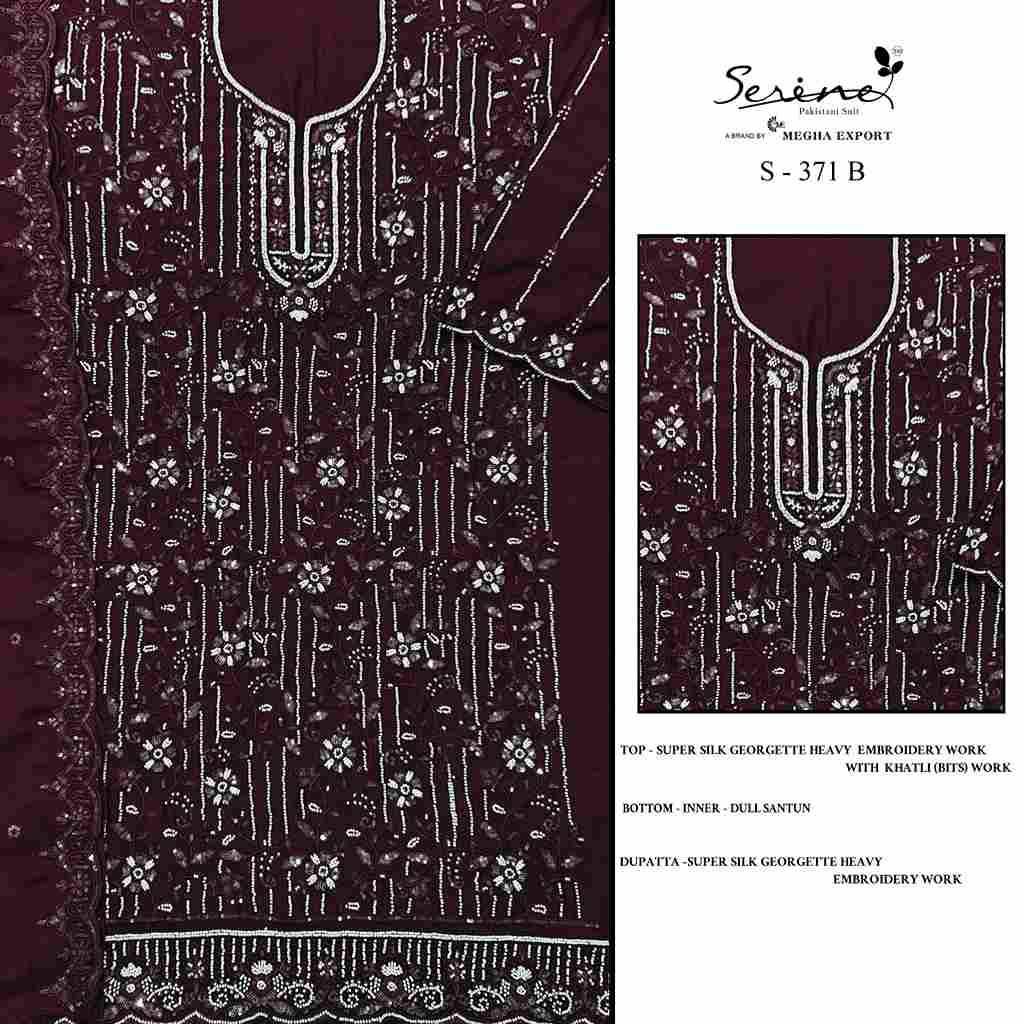 Serene Hit Design S-371 Colours By Serene S-371-A To S-371-D Series Designer Pakistani Suits Beautiful Fancy Colorful Stylish Party Wear & Occasional Wear Silk Georgette Embroidered Dresses At Wholesale Price