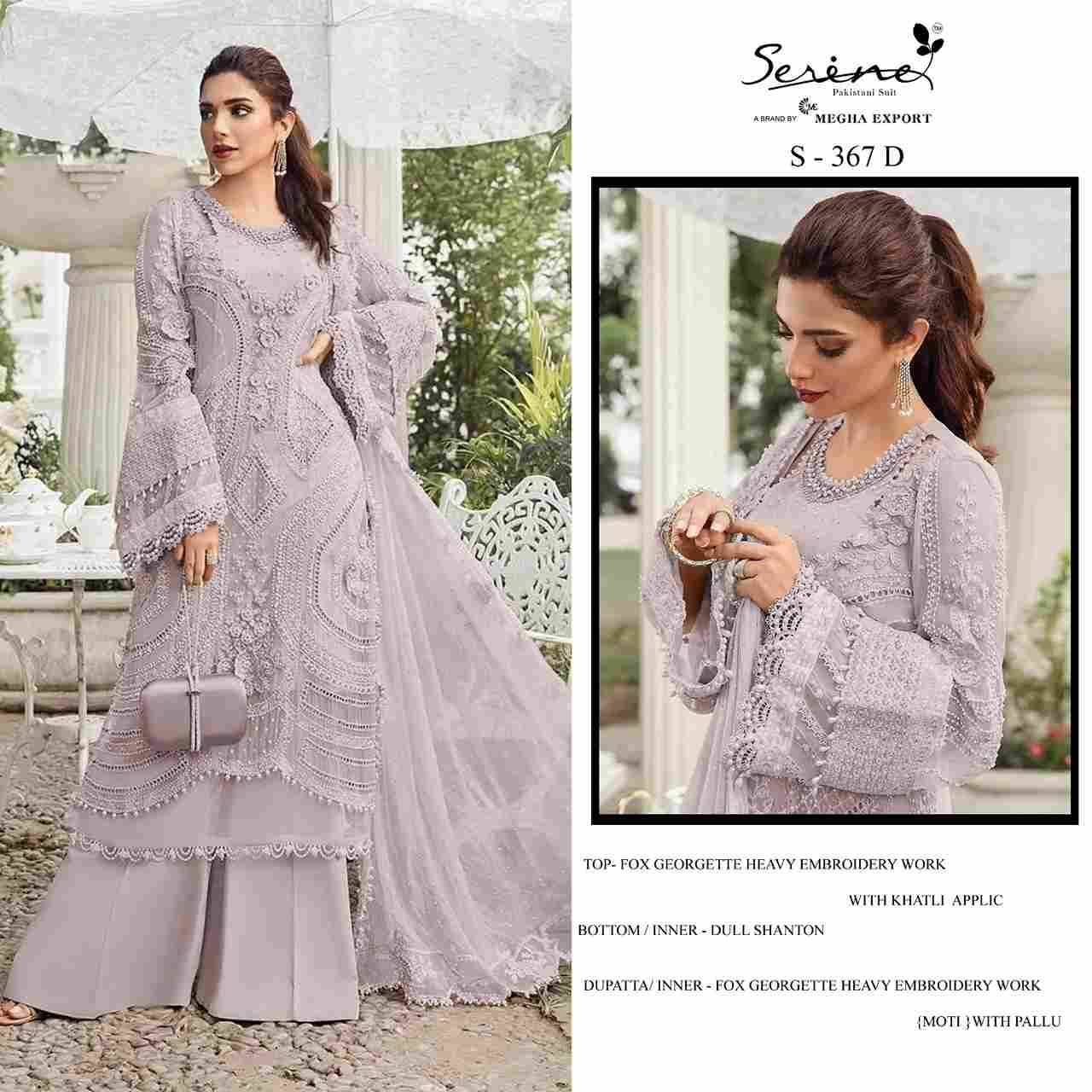 Serene Hit Design S-367 Colours By Serene S-367-A To S-367-D Series Designer Pakistani Suits Beautiful Fancy Colorful Stylish Party Wear & Occasional Wear Faux Georgette Embroidered Dresses At Wholesale Price