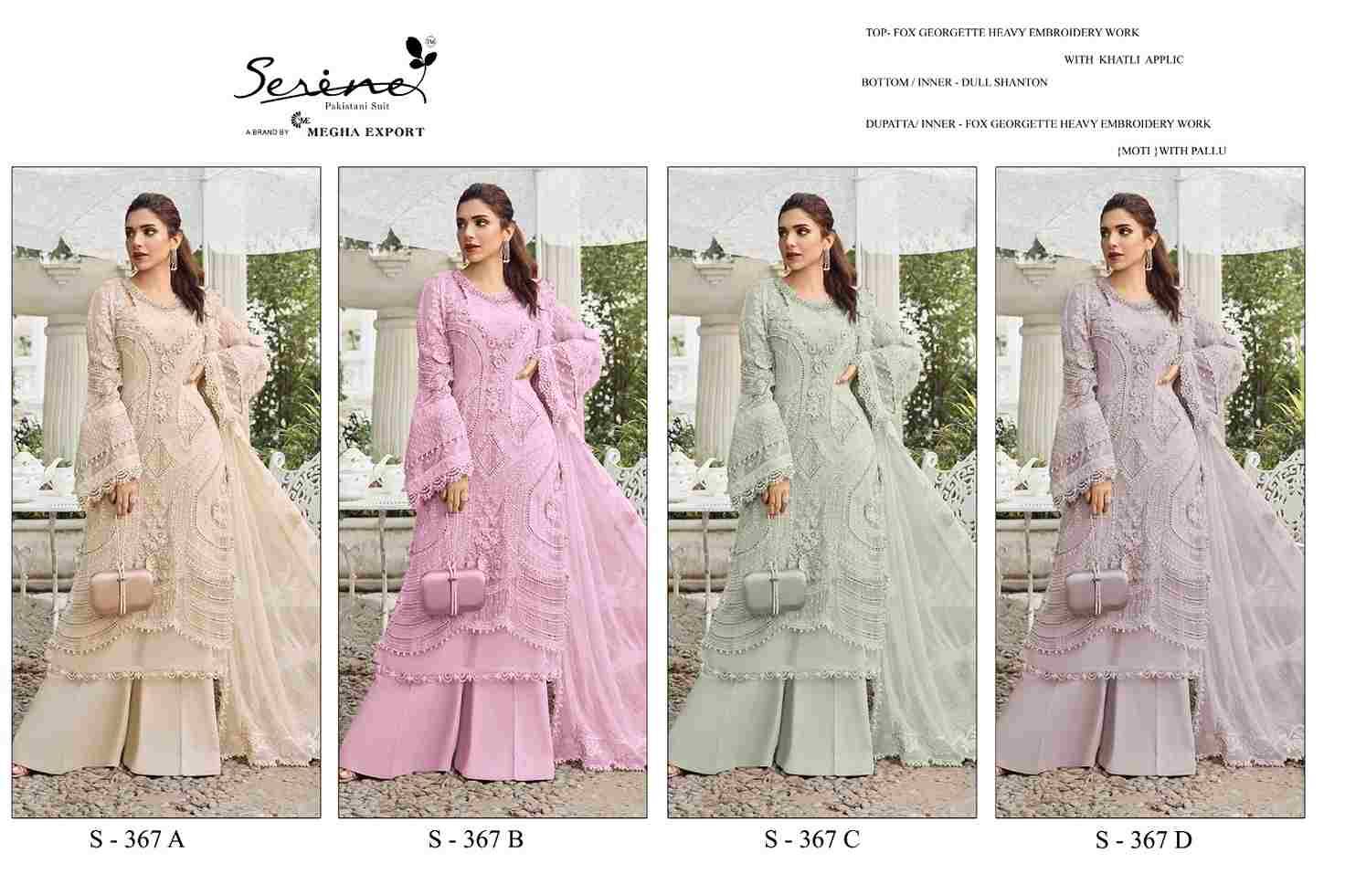 Serene Hit Design S-367 Colours By Serene S-367-A To S-367-D Series Designer Pakistani Suits Beautiful Fancy Colorful Stylish Party Wear & Occasional Wear Faux Georgette Embroidered Dresses At Wholesale Price