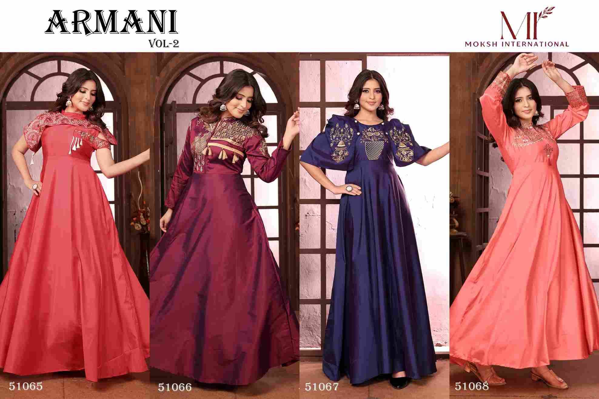 Armani Vol-2 By Moksh International 51065 To 51068 Series Beautiful Stylish Fancy Colorful Casual Wear & Ethnic Wear Silk Gowns At Wholesale Price