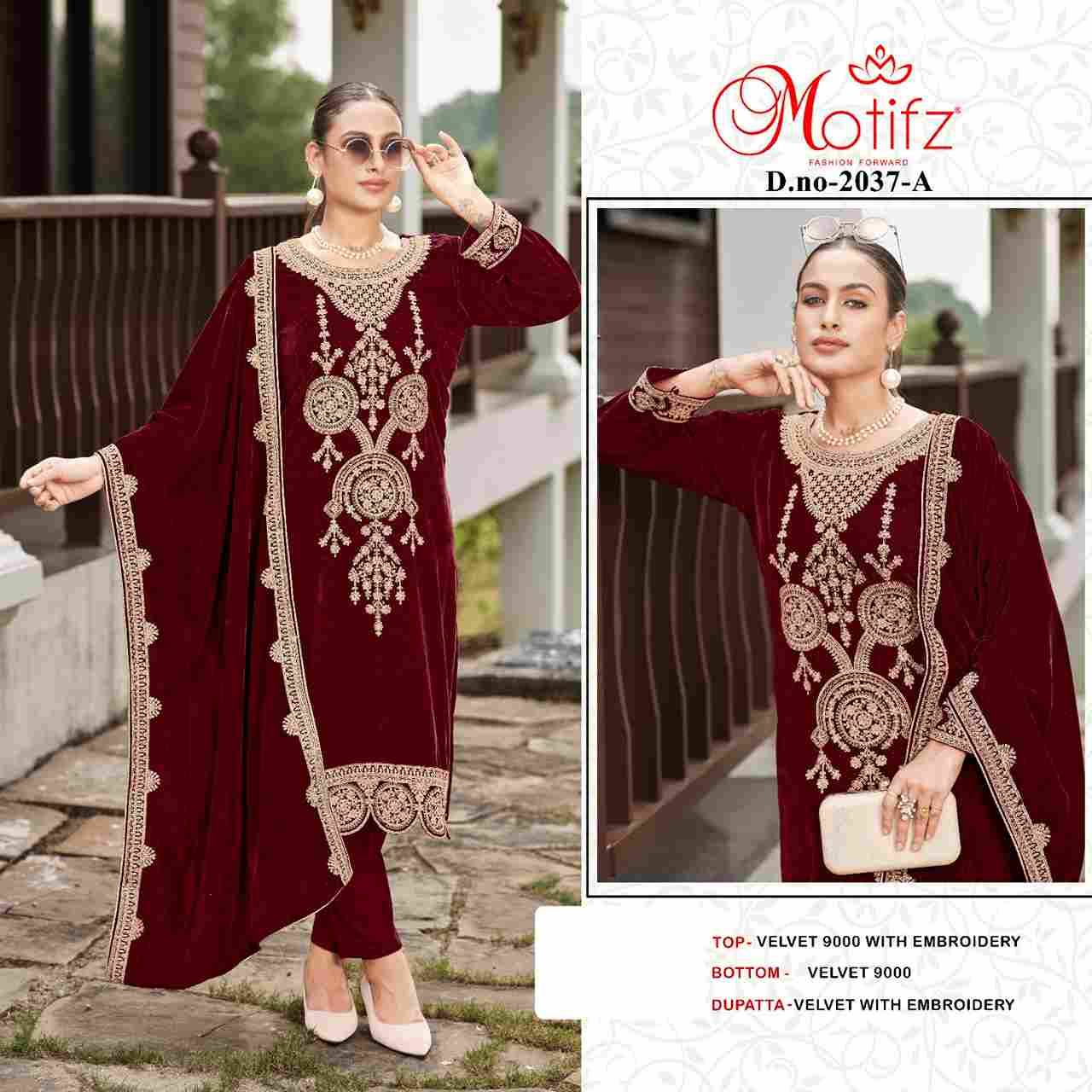 Motifz Hit Design 2037 Colours By Motifz 2037-A To 2037-D Series Beautiful Pakistani Suits Colorful Stylish Fancy Casual Wear & Ethnic Wear Velvet Dresses At Wholesale Price