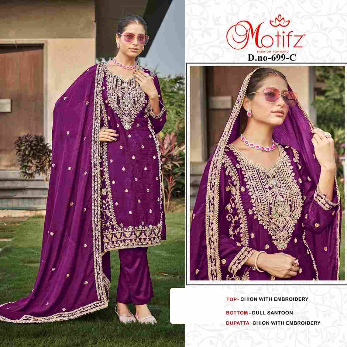 Motifz Hit Design 699 By Motifz 699-A To 699-D Series Beautiful Pakistani Suits Colorful Stylish Fancy Casual Wear & Ethnic Wear Chinnon Dresses At Wholesale Price