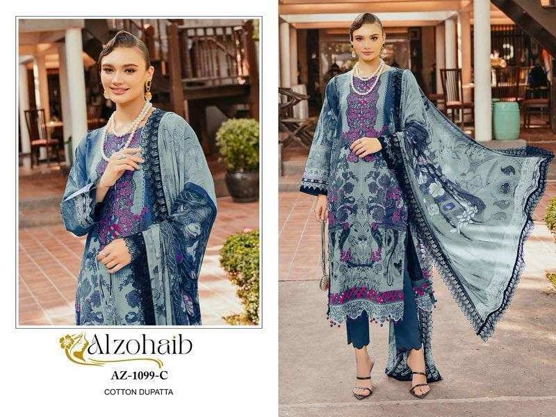 Alzohaib-1099 Colours By Alzohaib 1099-A To 1099-C Series Wholesale Designer Pakistani Suits Collection Beautiful Stylish Fancy Colorful Party Wear & Occasional Wear Pure Cotton Dresses At Wholesale Price