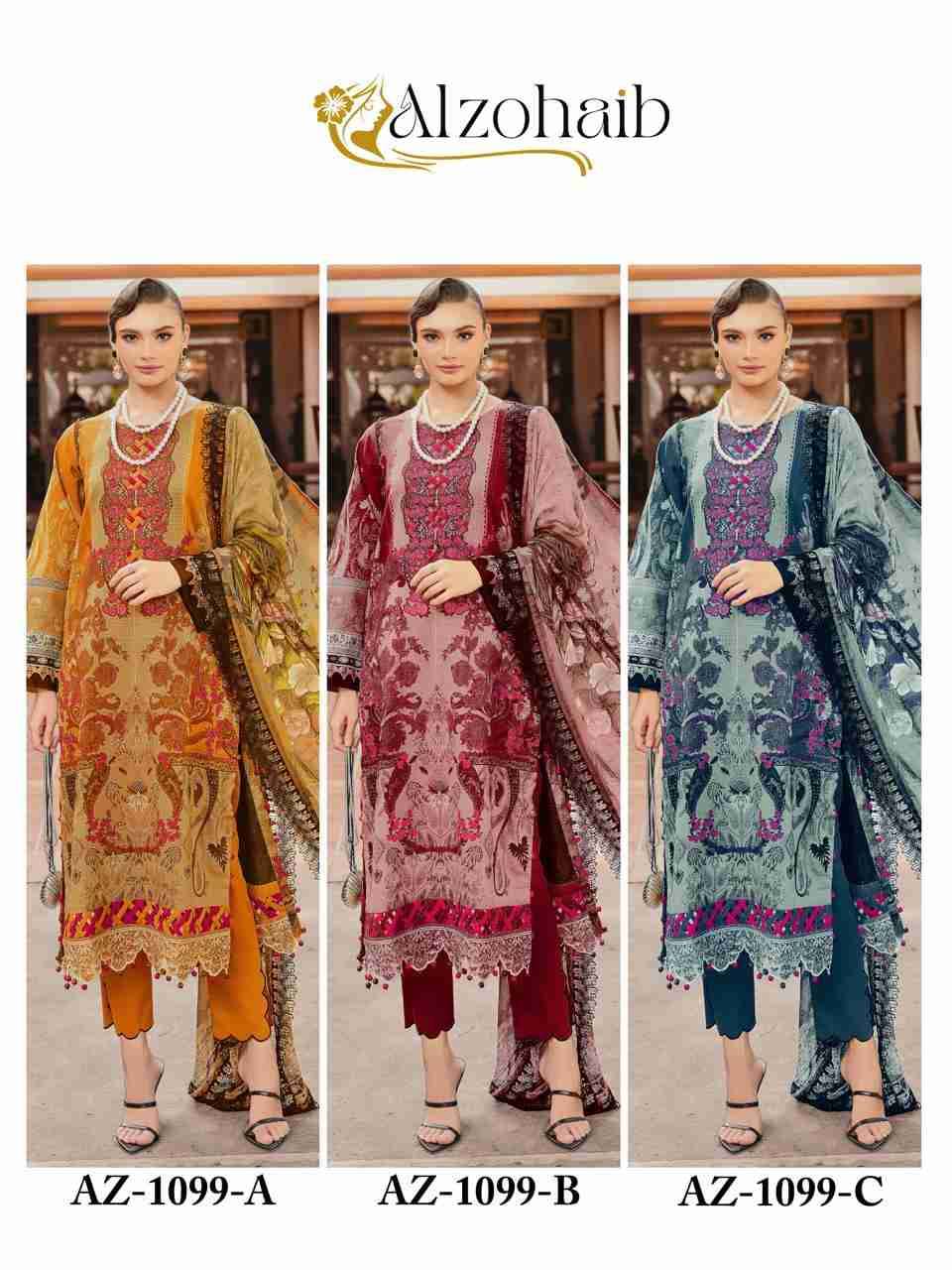 Alzohaib-1099 Colours By Alzohaib 1099-A To 1099-C Series Wholesale Designer Pakistani Suits Collection Beautiful Stylish Fancy Colorful Party Wear & Occasional Wear Pure Cotton Dresses At Wholesale Price