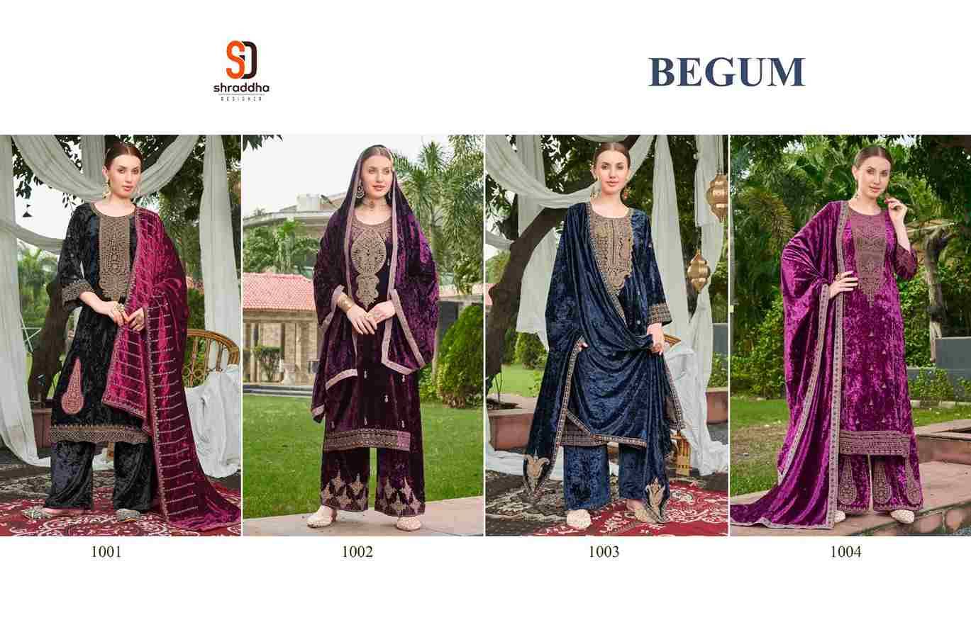 Begum By Shraddha Designer 1001 To 1004 Series Beautiful Pakistani Suits Colorful Stylish Fancy Casual Wear & Ethnic Wear Pure Velvet Dresses At Wholesale Price