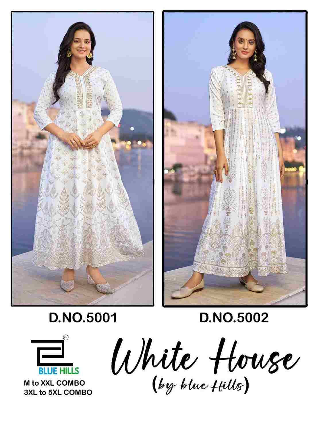 White House By Blue Hills 5001 To 5002 Series Designer Stylish Fancy Colorful Beautiful Party Wear & Ethnic Wear Collection Rayon Foil Gown At Wholesale Price