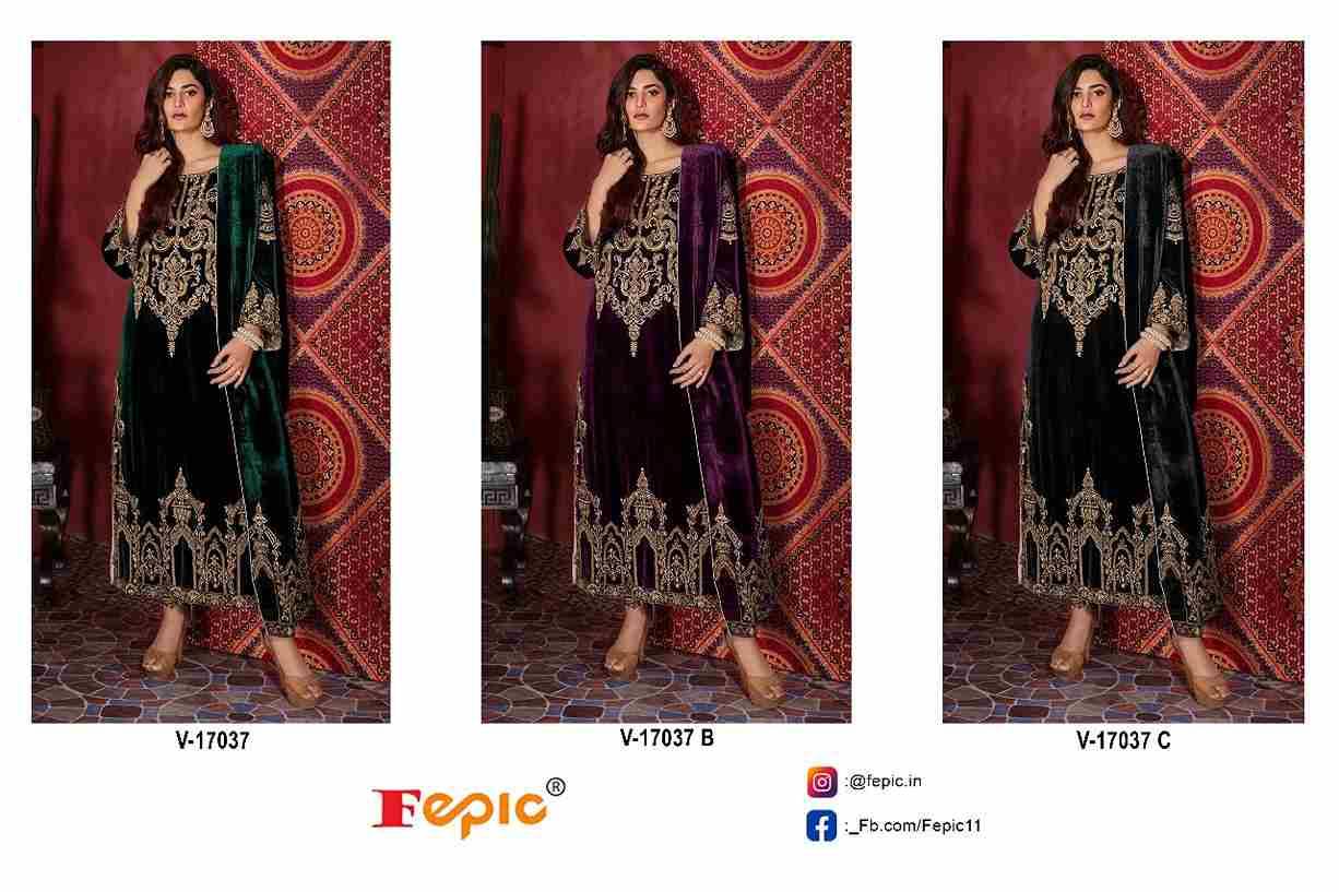 Fepic 17037 Colours By Fepic 17037-A To 17037-C Series Beautiful Pakistani Suits Colorful Stylish Fancy Casual Wear & Ethnic Wear Velvet Embroidered Dresses At Wholesale Price