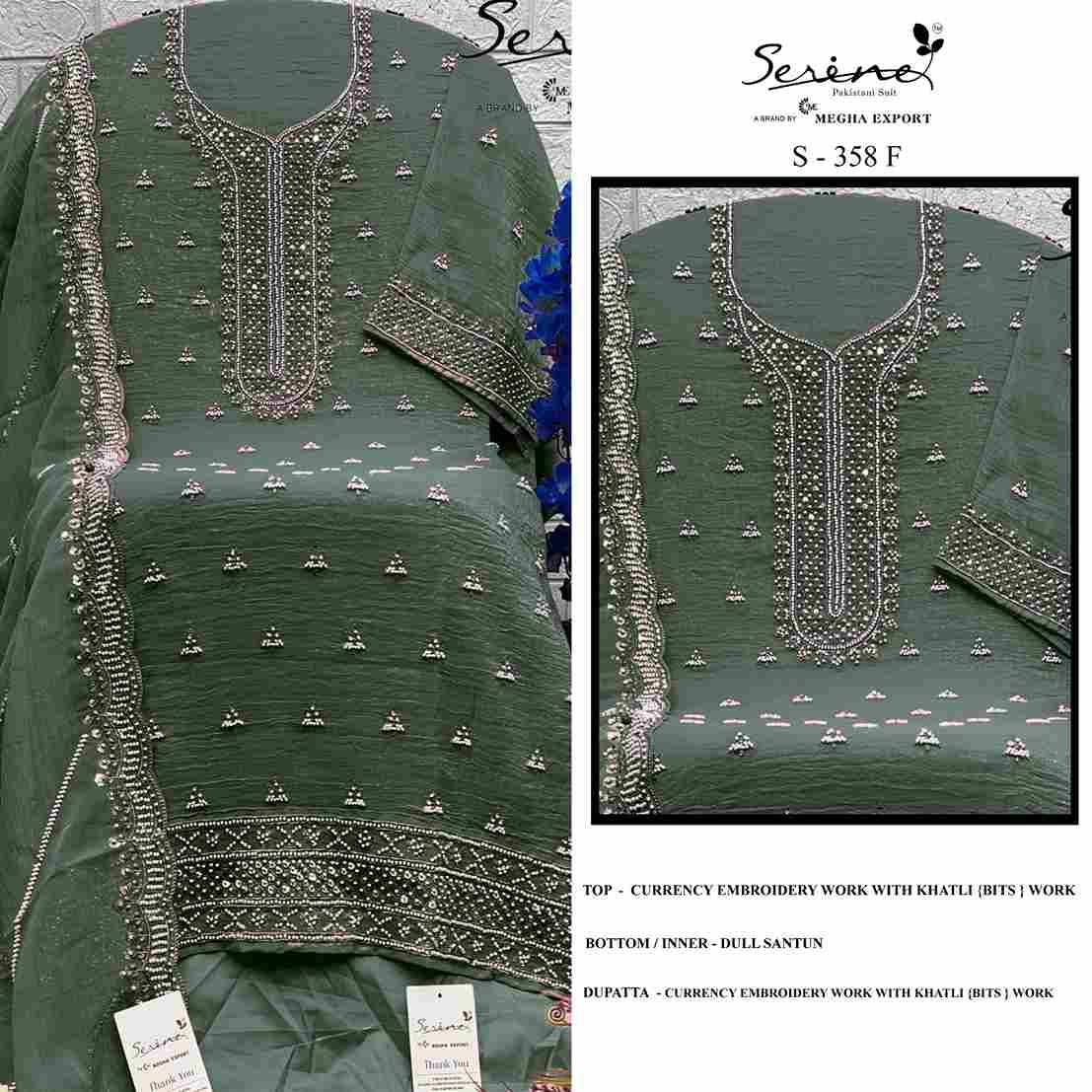 Serene Hit Design S-358 Colours Vol-2 By Serene S-358-E To S-358-H Series Designer Pakistani Suits Beautiful Fancy Colorful Stylish Party Wear & Occasional Wear Currency Embroidered Dresses At Wholesale Price