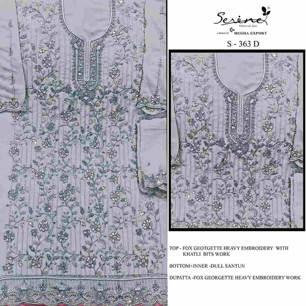 Serene Hit Design S-363 Colours By Serene S-363-A To S-363-D Series Designer Pakistani Suits Beautiful Fancy Colorful Stylish Party Wear & Occasional Wear Faux Georgette Embroidered Dresses At Wholesale Price