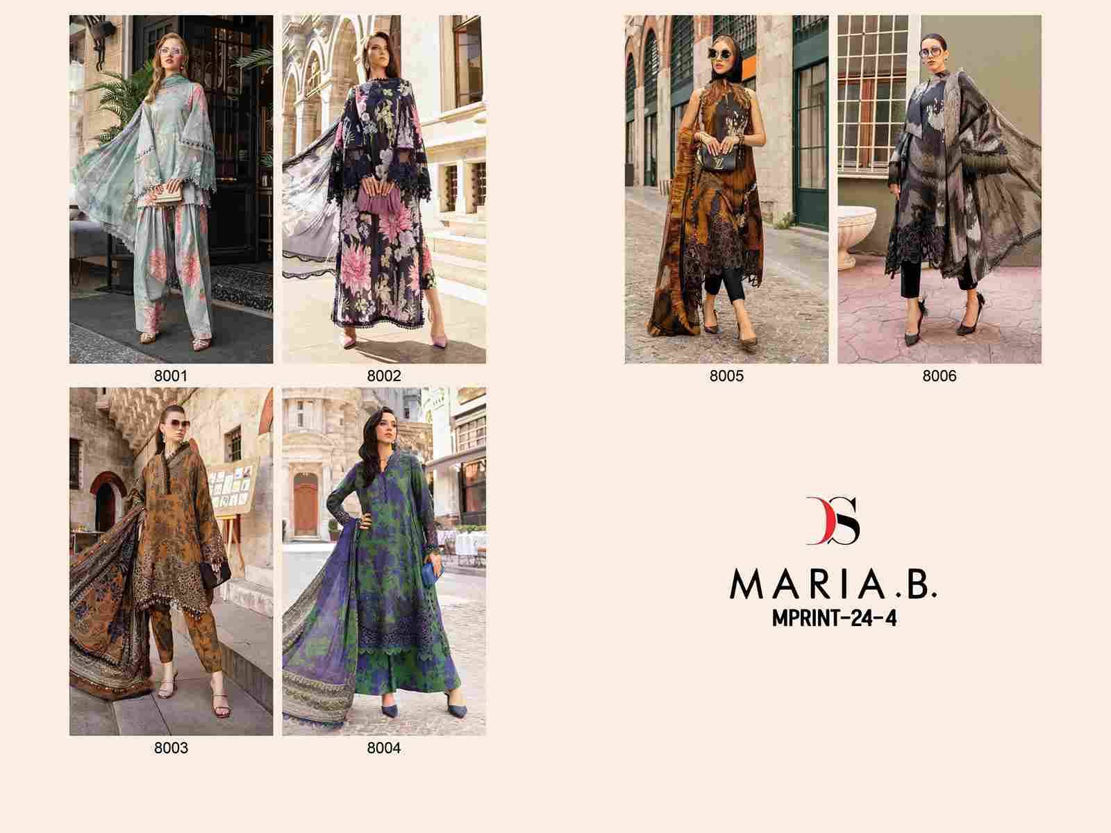 Maria.B. Mprint-24 Vol-4 By Deepsy Suits 8001 To 8006 Series Pakistani Stylish Beautiful Colourful Printed & Embroidered Party Wear & Occasional Wear Pure Cotton Dresses At Wholesale Price