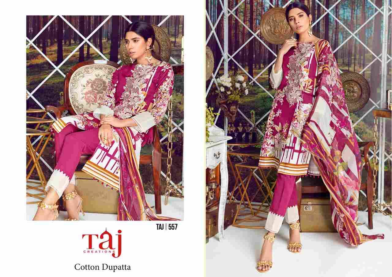 Taj 557 Series By Taj Creation 557 To 559 Series Beautiful Pakistani Suits Colorful Stylish Fancy Casual Wear & Ethnic Wear Pure Cotton Print With Embroidered Dresses At Wholesale Price