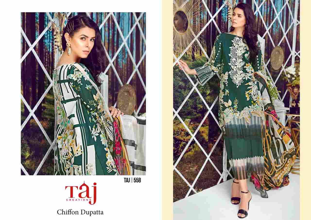 Taj 557 Series By Taj Creation 557 To 559 Series Beautiful Pakistani Suits Colorful Stylish Fancy Casual Wear & Ethnic Wear Pure Cotton Print With Embroidered Dresses At Wholesale Price