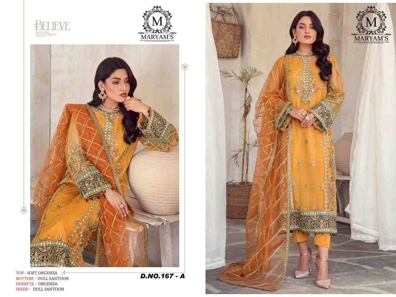 Maryams 167 Colours By Maryams 167-A To 167-E Series Pakistani Suits Beautiful Fancy Colorful Stylish Party Wear & Occasional Wear Soft Organza Embroidery Dresses At Wholesale Price