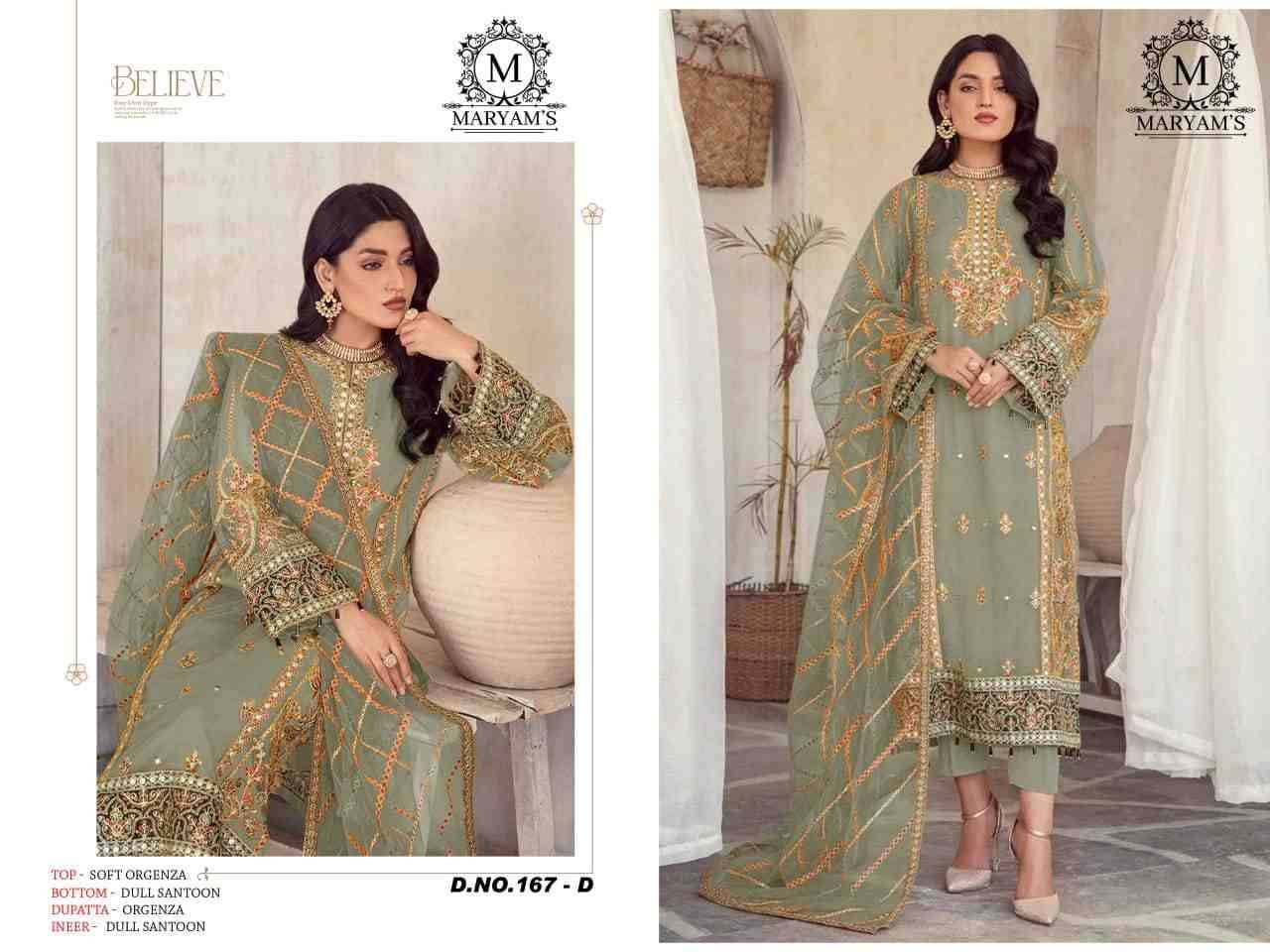 Maryams 167 Colours By Maryams 167-A To 167-E Series Pakistani Suits Beautiful Fancy Colorful Stylish Party Wear & Occasional Wear Soft Organza Embroidery Dresses At Wholesale Price