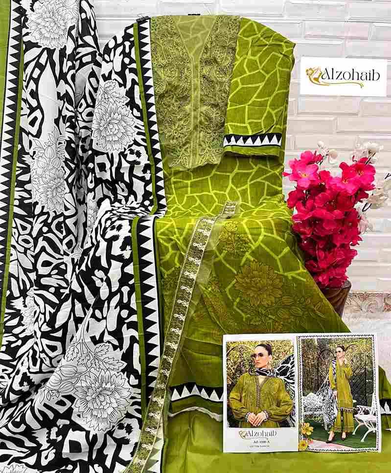 Alzohaib-1100 Colours By Alzohaib 1100-A To 1100-B Series Wholesale Designer Pakistani Suits Collection Beautiful Stylish Fancy Colorful Party Wear & Occasional Wear Pure Cotton Dresses At Wholesale Price