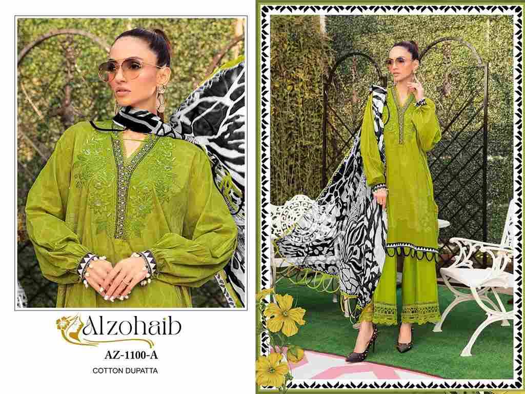 Alzohaib-1100 Colours By Alzohaib 1100-A To 1100-B Series Wholesale Designer Pakistani Suits Collection Beautiful Stylish Fancy Colorful Party Wear & Occasional Wear Pure Cotton Dresses At Wholesale Price