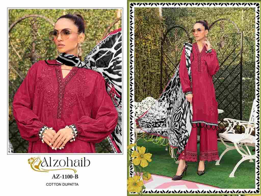 Alzohaib-1100 Colours By Alzohaib 1100-A To 1100-B Series Wholesale Designer Pakistani Suits Collection Beautiful Stylish Fancy Colorful Party Wear & Occasional Wear Pure Cotton Dresses At Wholesale Price