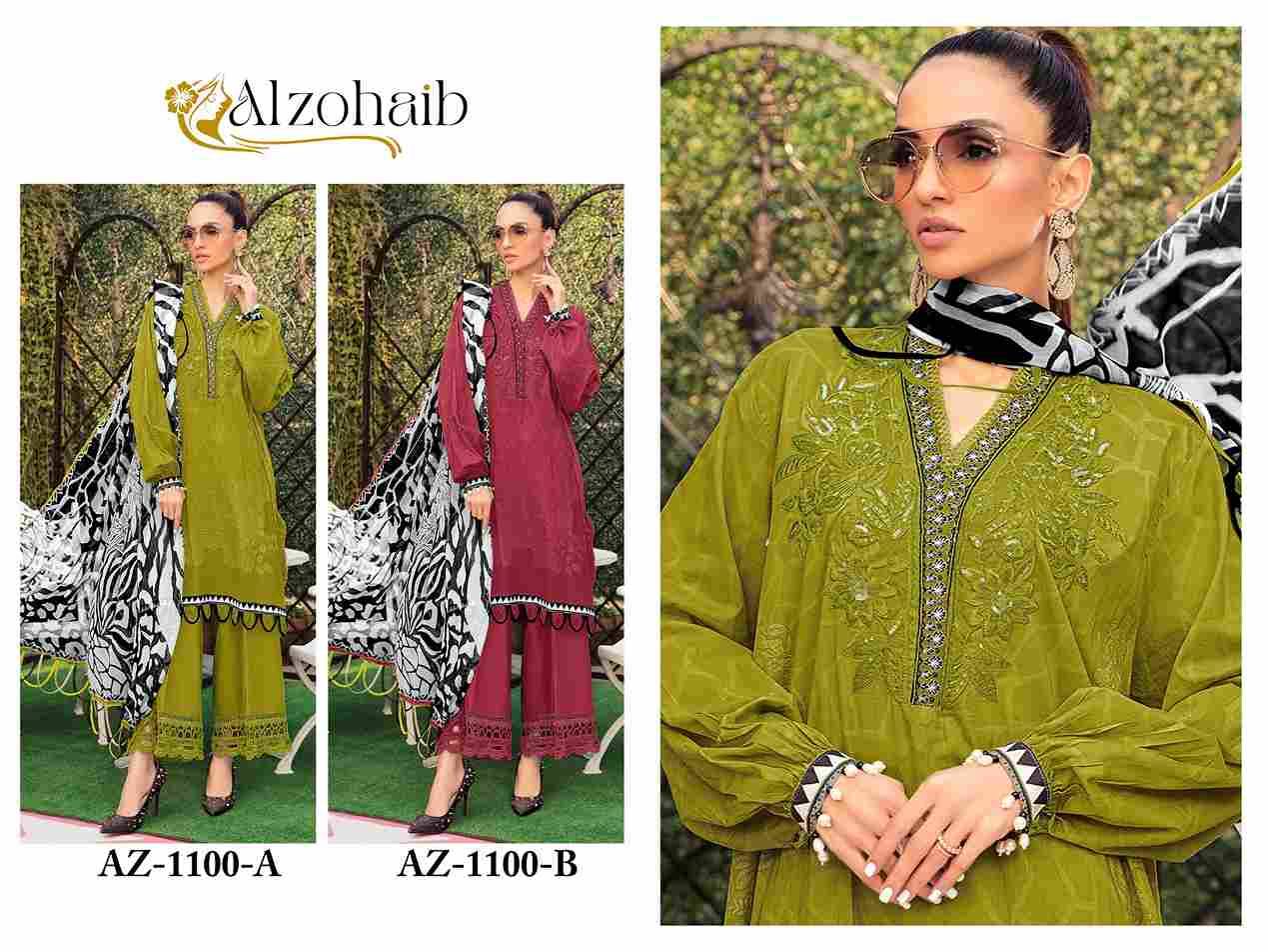 Alzohaib-1100 Colours By Alzohaib 1100-A To 1100-B Series Wholesale Designer Pakistani Suits Collection Beautiful Stylish Fancy Colorful Party Wear & Occasional Wear Pure Cotton Dresses At Wholesale Price