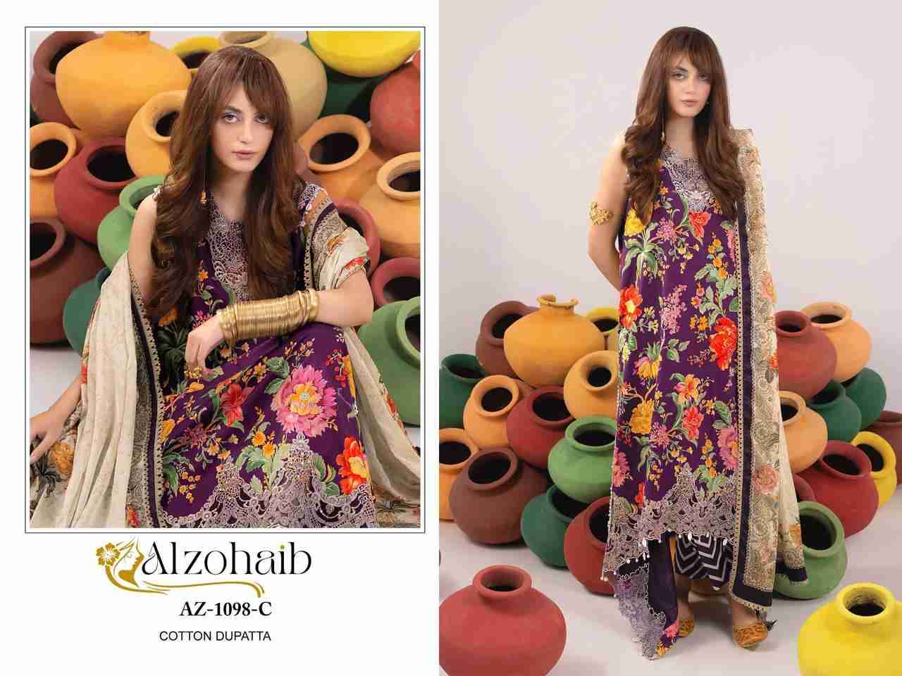 Alzohaib-1098 Colours By Alzohaib 1098-A To 1098-C Series Wholesale Designer Pakistani Suits Collection Beautiful Stylish Fancy Colorful Party Wear & Occasional Wear Pure Cotton Dresses At Wholesale Price