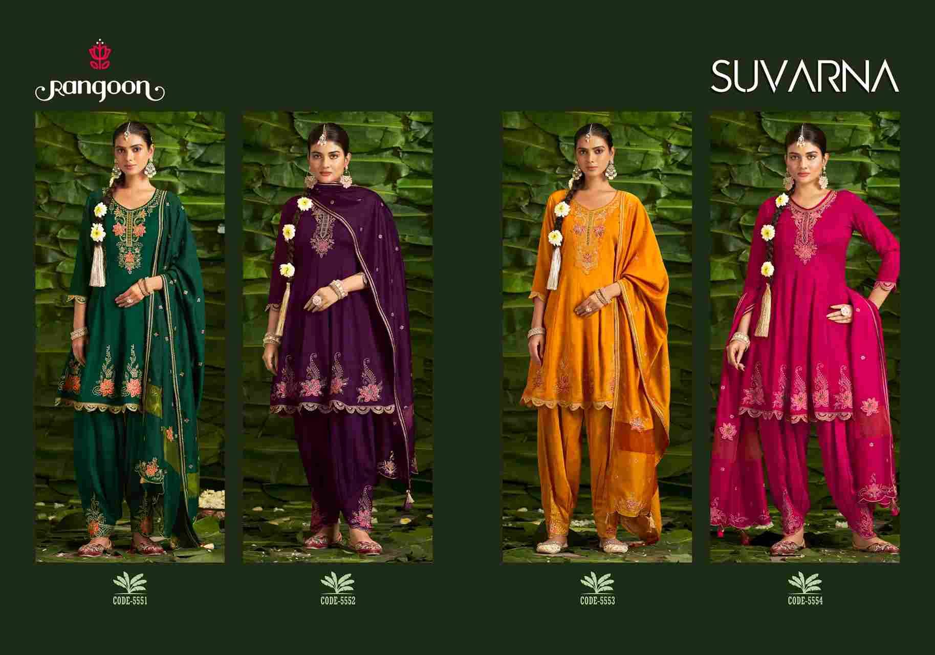 Suvarna By Rangoon 5551 To 5554 Series Beautiful Stylish Festive Suits Fancy Colorful Casual Wear & Ethnic Wear & Ready To Wear Silk With Work Dresses At Wholesale Price