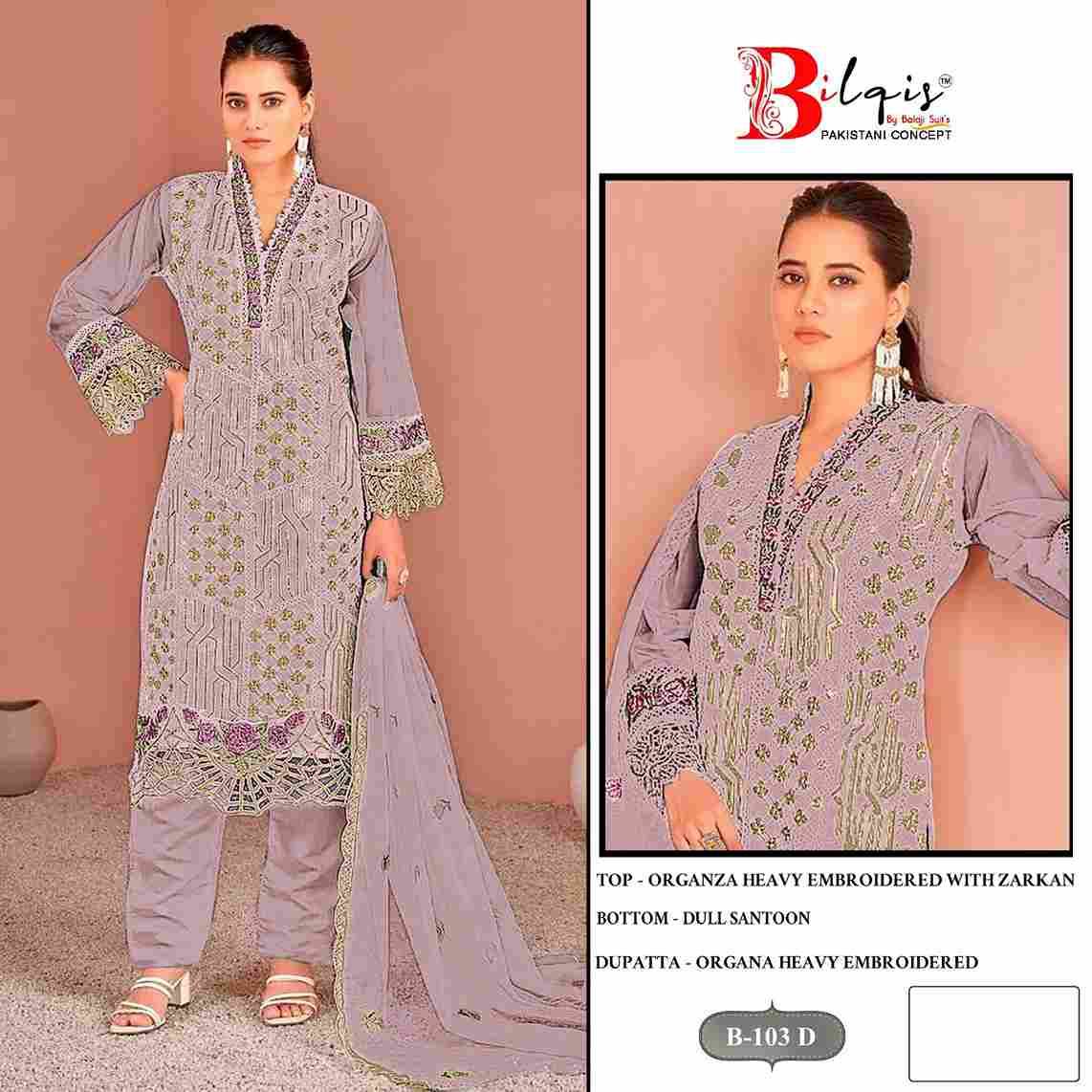 Bilqis 103 Colours By Bilqis 103-A To 103-D Series Beautiful Pakistani Suits Stylish Fancy Colorful Party Wear & Occasional Wear Organza Embroidery Dresses At Wholesale Price