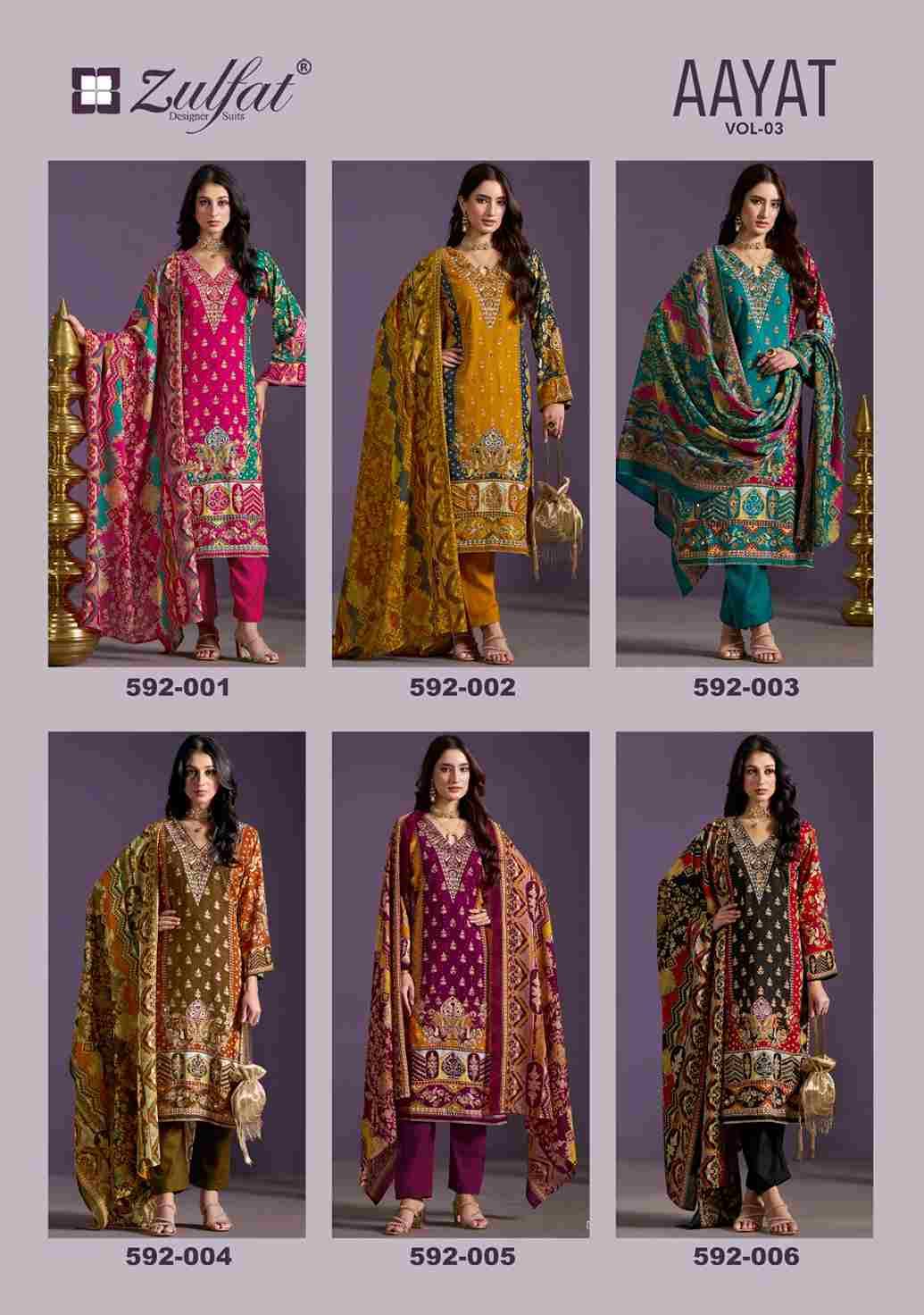 Aayat Vol-3 By Zulfat 592-001 To 592-006 Series Beautiful Festive Suits Stylish Fancy Colorful Casual Wear & Ethnic Wear Pure Rayon Print Dresses At Wholesale Price