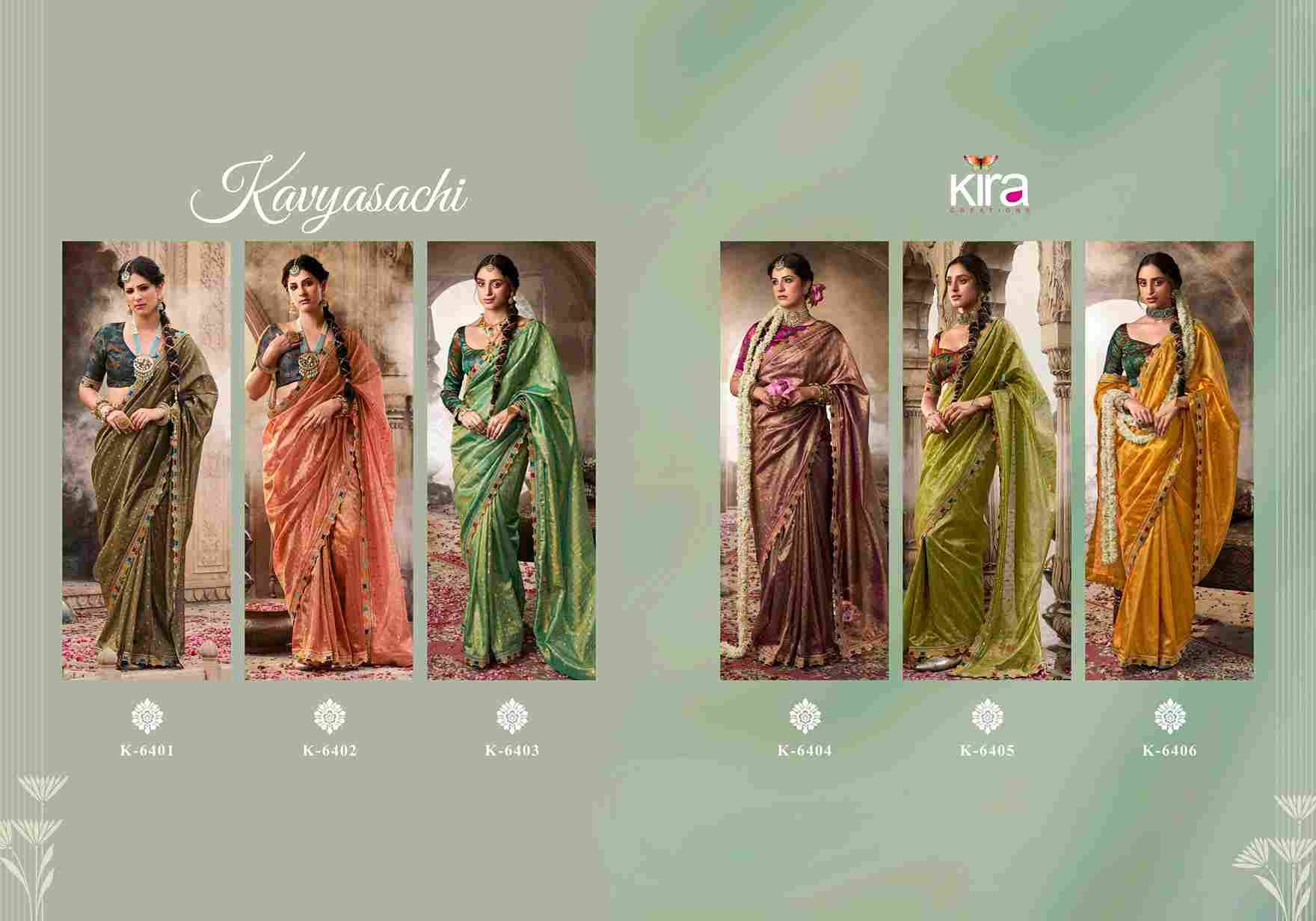 Kavyasachi By Kira 6401 To 6406 Series Indian Traditional Wear Collection Beautiful Stylish Fancy Colorful Party Wear & Occasional Wear Pure Tissue Sarees At Wholesale Price