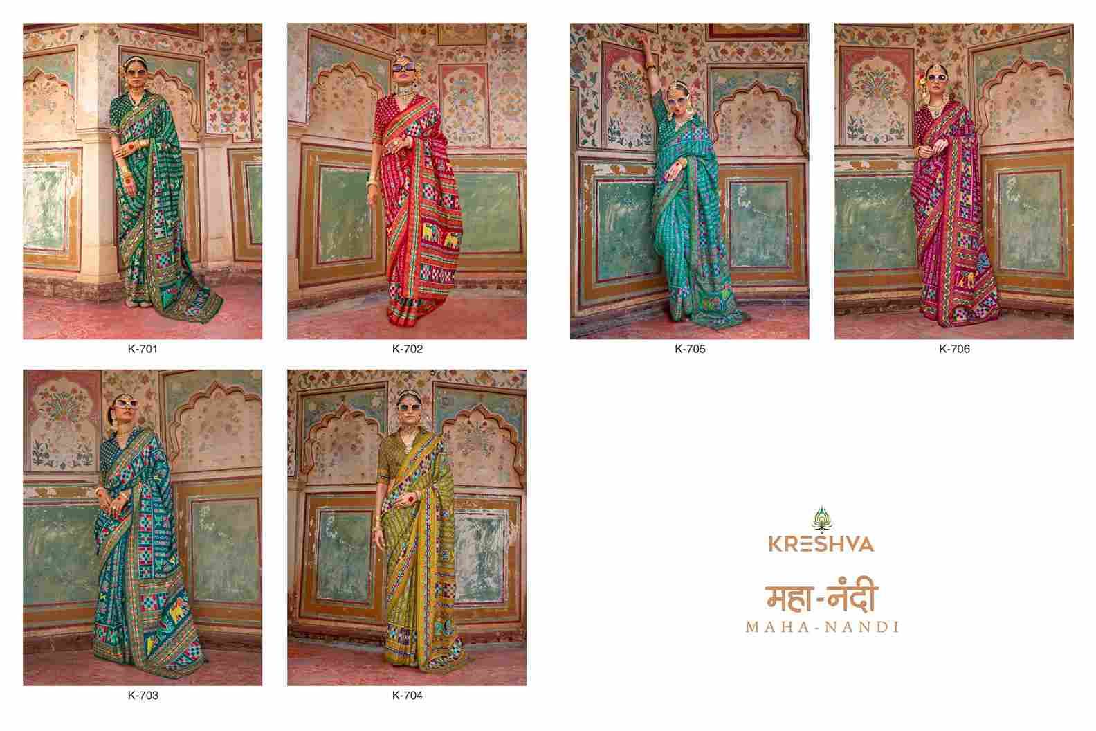 Maha-Nandi By Kreshva 701 To 706 Series Indian Traditional Wear Collection Beautiful Stylish Fancy Colorful Party Wear & Occasional Wear Silk Sarees At Wholesale Price