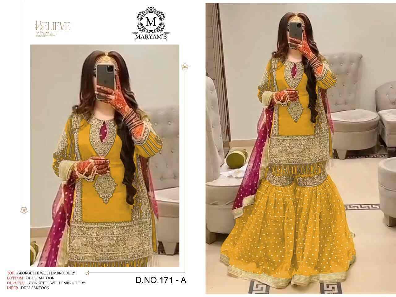 Maryams 171 Colours By Maryams 171-A To 171-D Series Pakistani Suits Beautiful Fancy Colorful Stylish Party Wear & Occasional Wear Georgette Embroidery Dresses At Wholesale Price