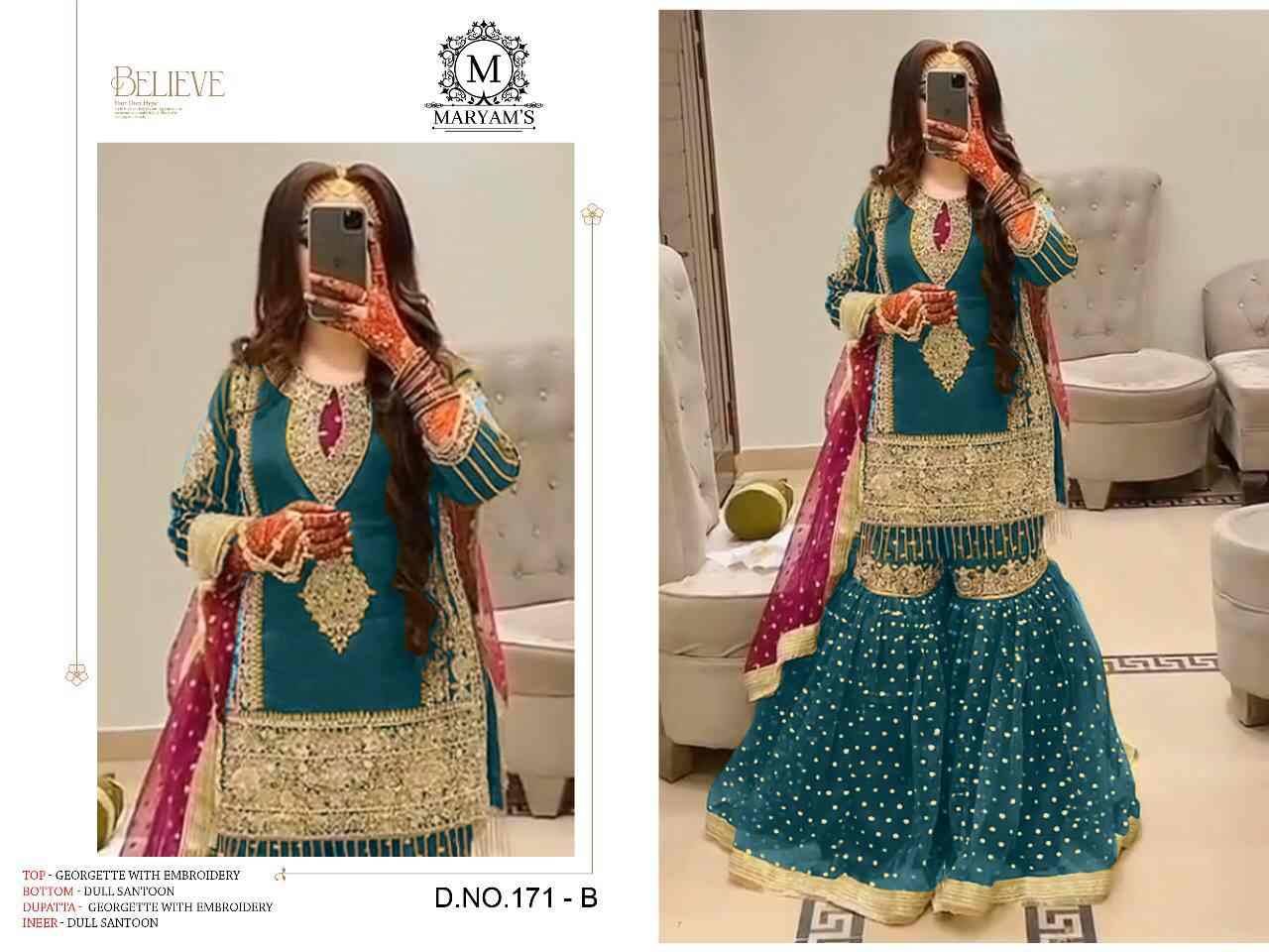 Maryams 171 Colours By Maryams 171-A To 171-D Series Pakistani Suits Beautiful Fancy Colorful Stylish Party Wear & Occasional Wear Georgette Embroidery Dresses At Wholesale Price