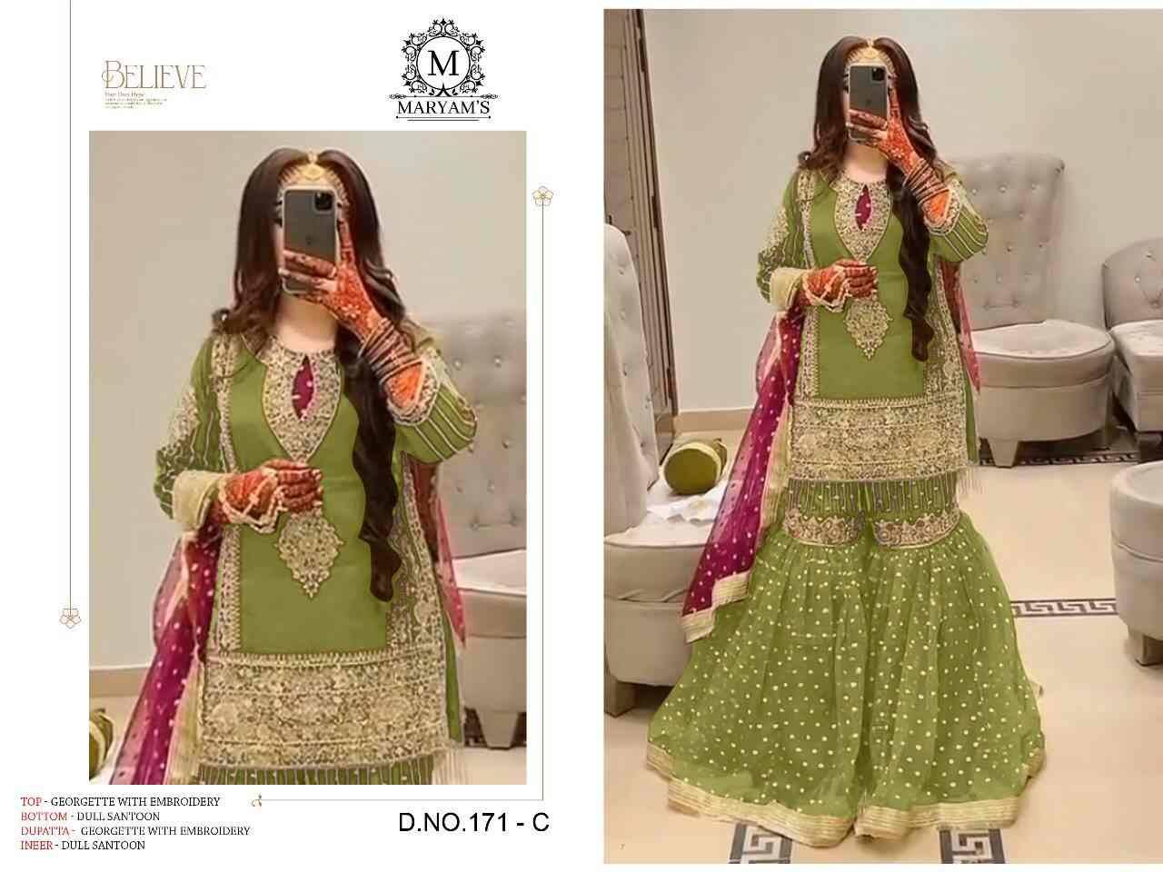 Maryams 171 Colours By Maryams 171-A To 171-D Series Pakistani Suits Beautiful Fancy Colorful Stylish Party Wear & Occasional Wear Georgette Embroidery Dresses At Wholesale Price