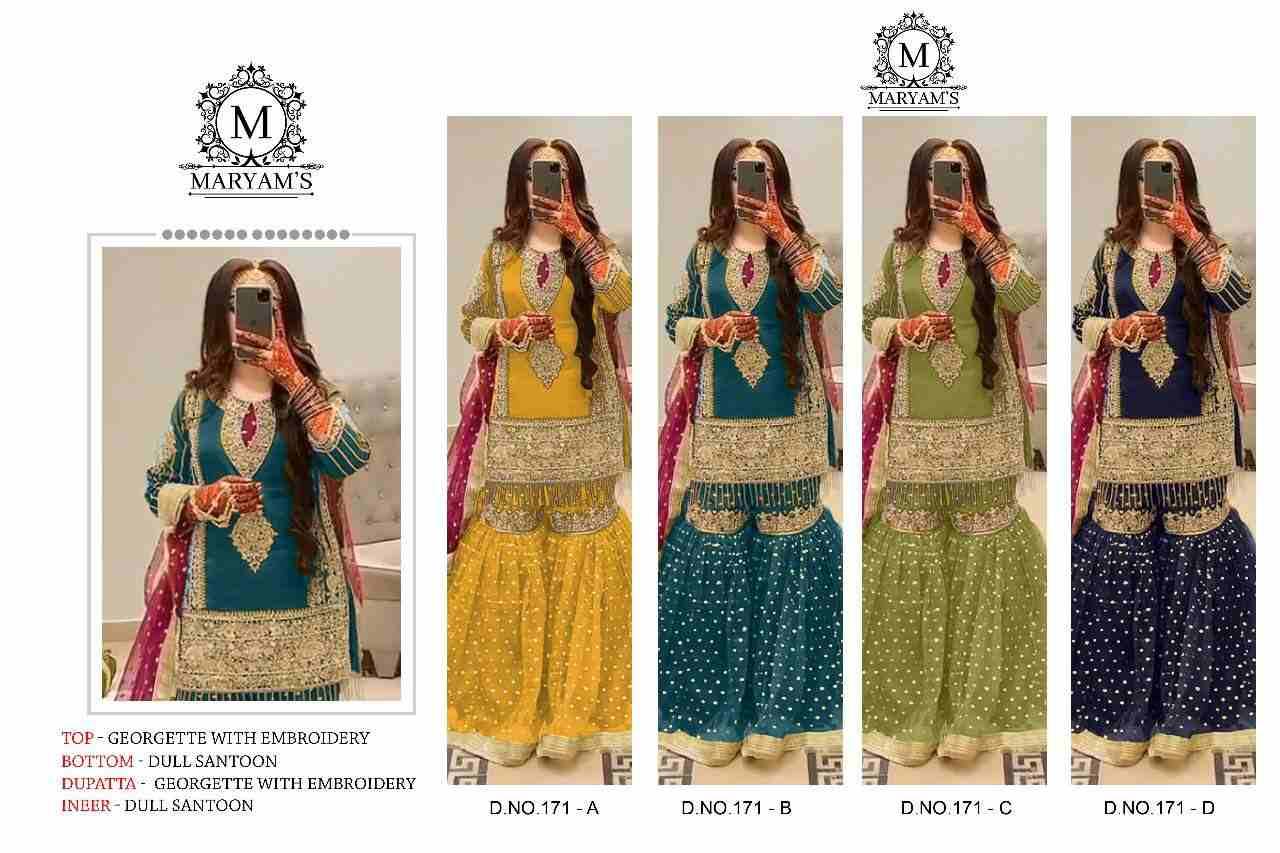 Maryams 171 Colours By Maryams 171-A To 171-D Series Pakistani Suits Beautiful Fancy Colorful Stylish Party Wear & Occasional Wear Georgette Embroidery Dresses At Wholesale Price