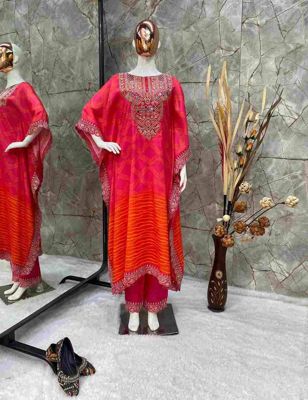 L-1882 By Fashid Wholesale Designer Stylish Fancy Colorful Beautiful Party Wear & Ethnic Wear Collection Chinnon Kaftan At Wholesale Price