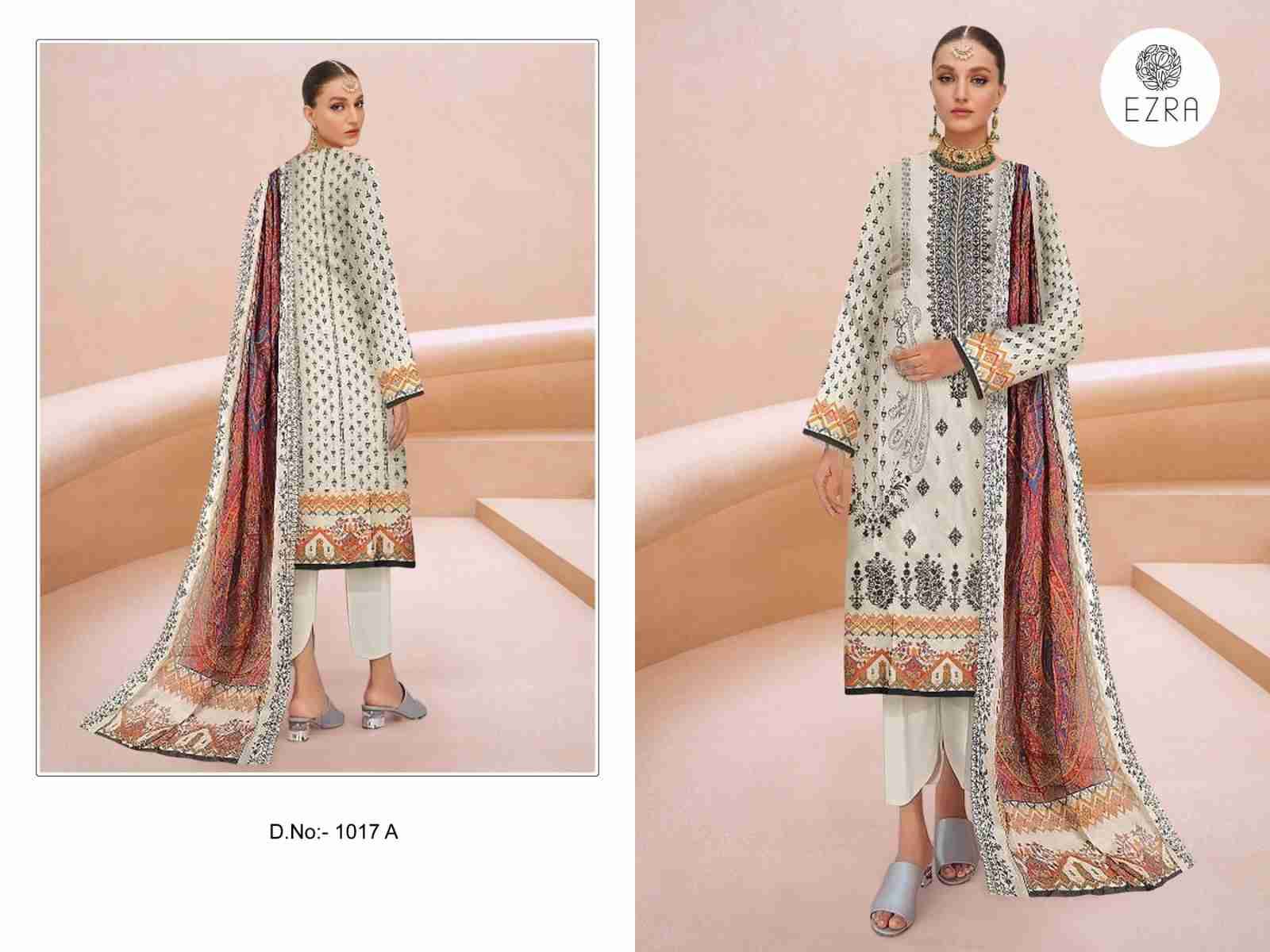 Ezra 1017 Colours By Ezra 1017-A To 1017-B Series Pakistani Suits Beautiful Fancy Colorful Stylish Party Wear & Occasional Wear Pure Cotton Embroidery Dresses At Wholesale Price