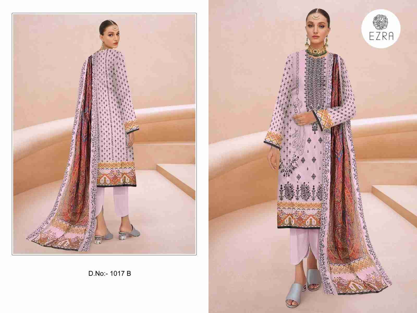 Ezra 1017 Colours By Ezra 1017-A To 1017-B Series Pakistani Suits Beautiful Fancy Colorful Stylish Party Wear & Occasional Wear Pure Cotton Embroidery Dresses At Wholesale Price