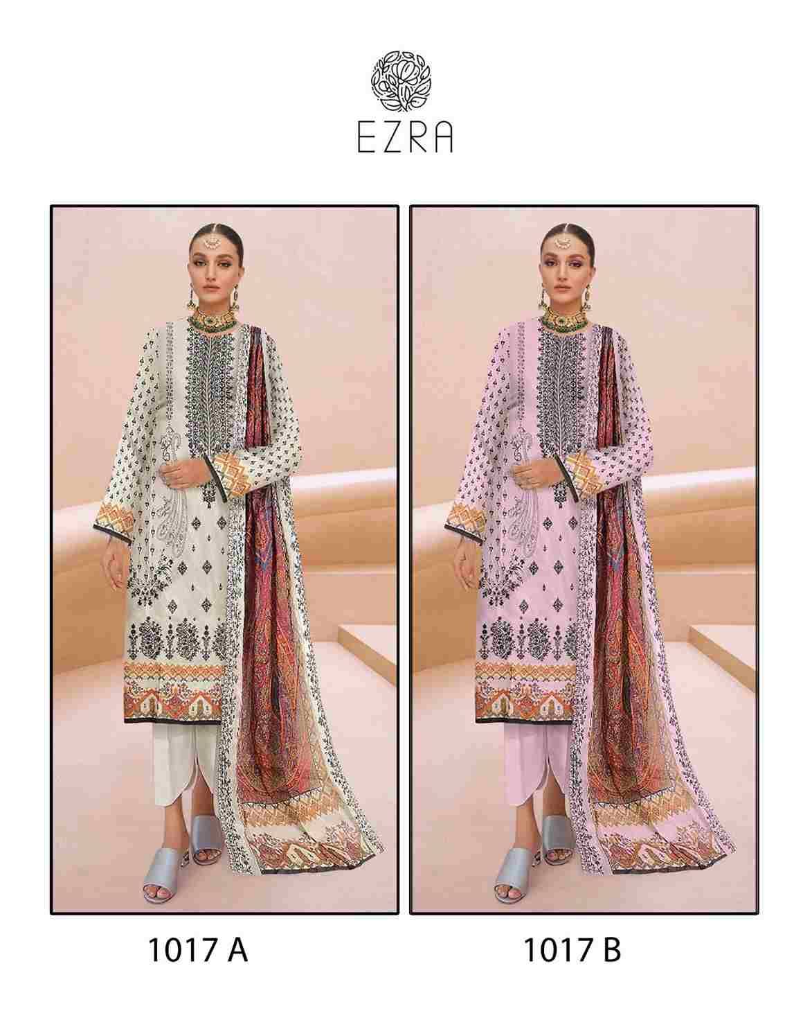 Ezra 1017 Colours By Ezra 1017-A To 1017-B Series Pakistani Suits Beautiful Fancy Colorful Stylish Party Wear & Occasional Wear Pure Cotton Embroidery Dresses At Wholesale Price