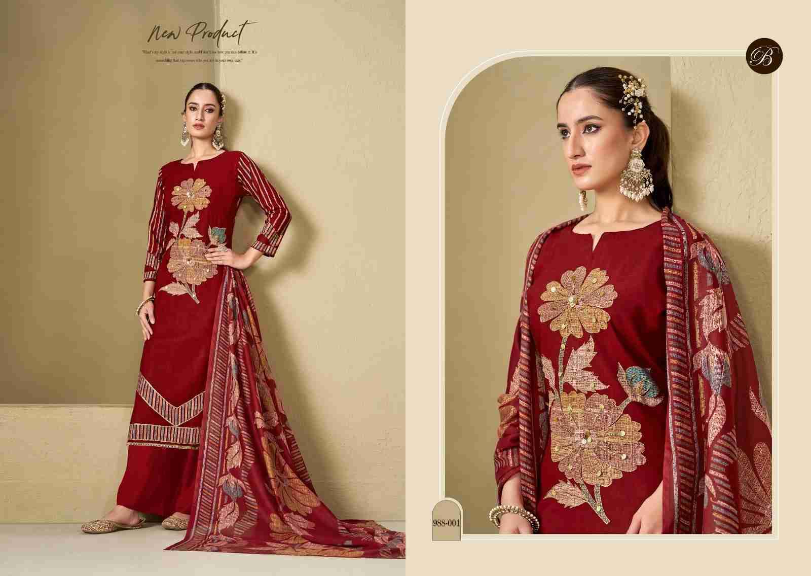 Manzil By Belliza 988-001 To 988-004 Series Beautiful Festive Suits Stylish Fancy Colorful Casual Wear & Ethnic Wear Pure Viscose Rayon Print Dresses At Wholesale Price