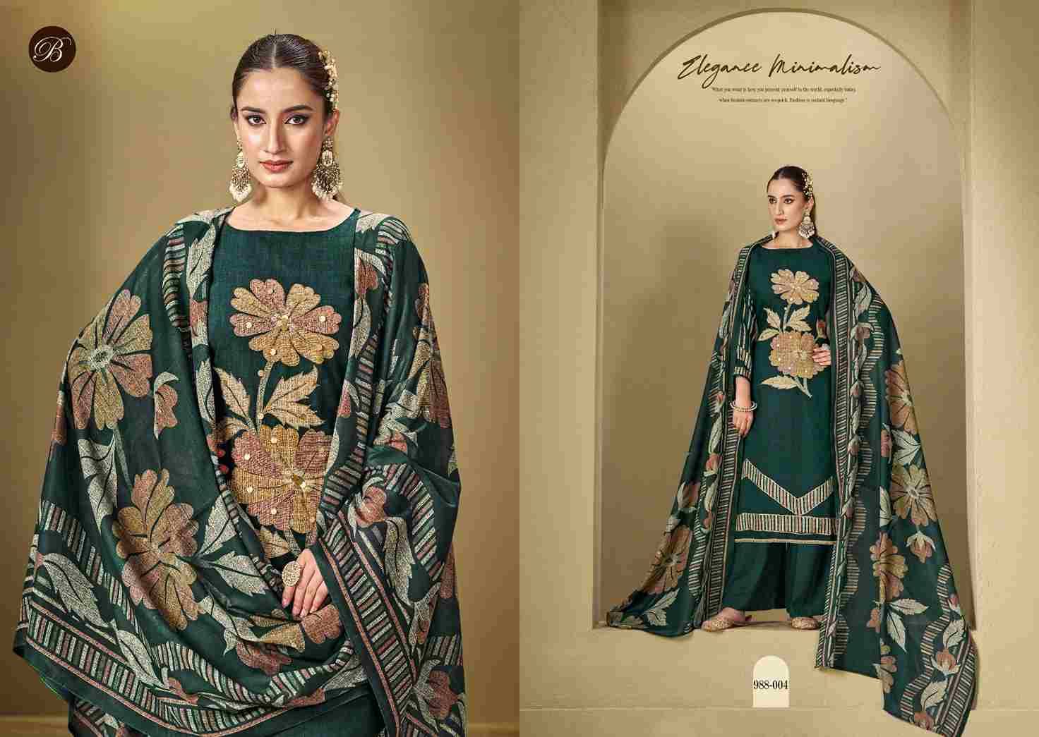 Manzil By Belliza 988-001 To 988-004 Series Beautiful Festive Suits Stylish Fancy Colorful Casual Wear & Ethnic Wear Pure Viscose Rayon Print Dresses At Wholesale Price