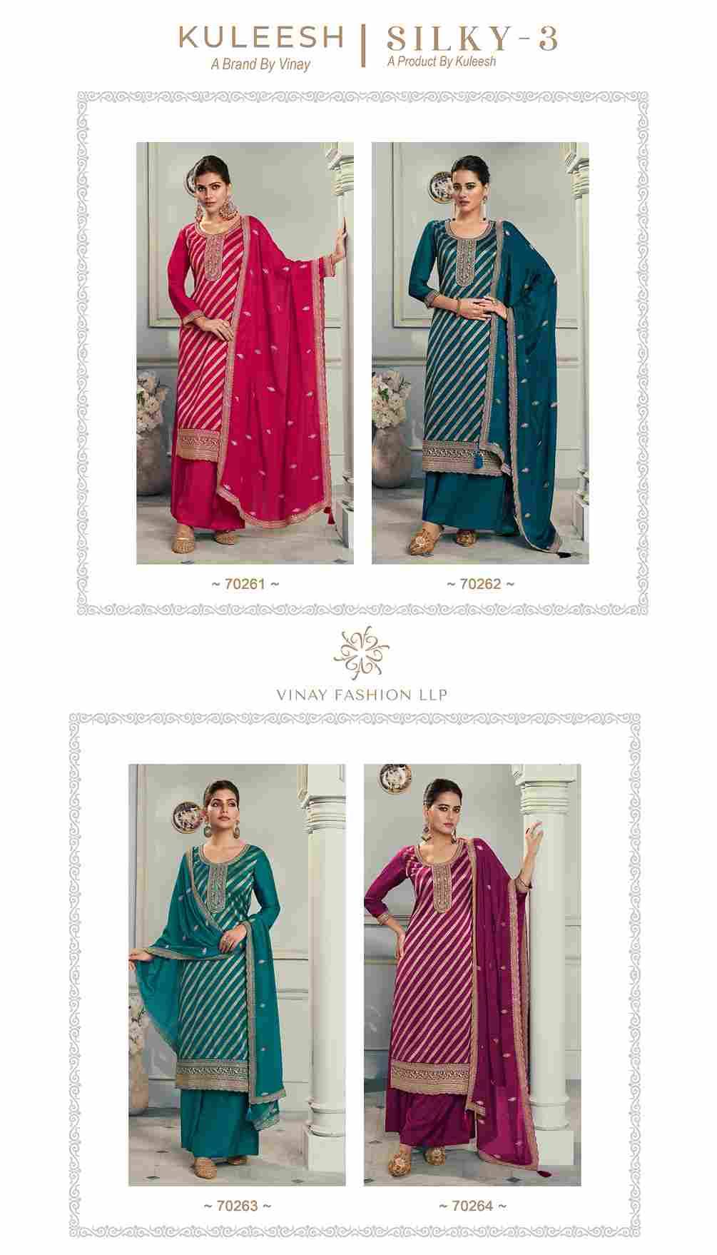 Silky Vol-3 By Vinay Fashion 70261 To 70264 Series Designer Festive Suits Collection Beautiful Stylish Fancy Colorful Party Wear & Occasional Wear Silk Jacquard Dresses At Wholesale Price