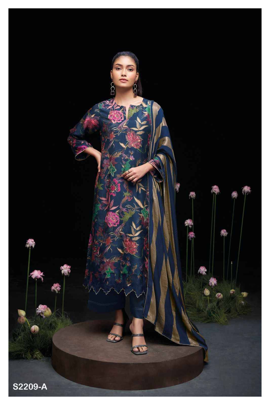 Aiko-2209 By Ganga Fashion 2209-A To 2209-C Series Beautiful Festive Suits Colorful Stylish Fancy Casual Wear & Ethnic Wear Pure Russian Silk Dresses At Wholesale Price